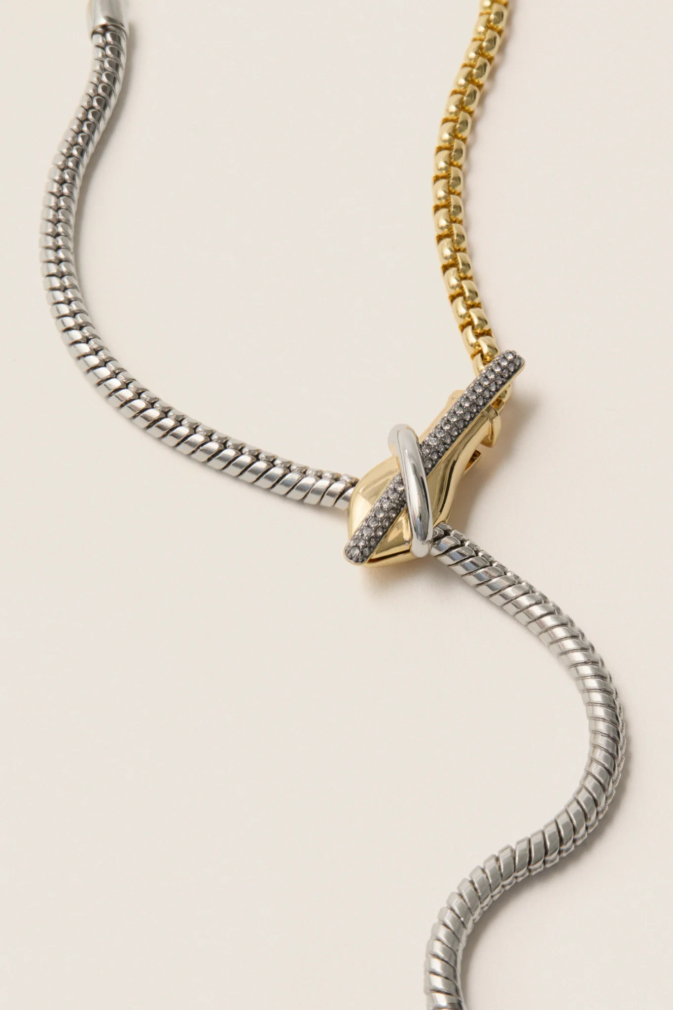 Gold, Silver and Crystal Venom Lariat Necklace - Image 3