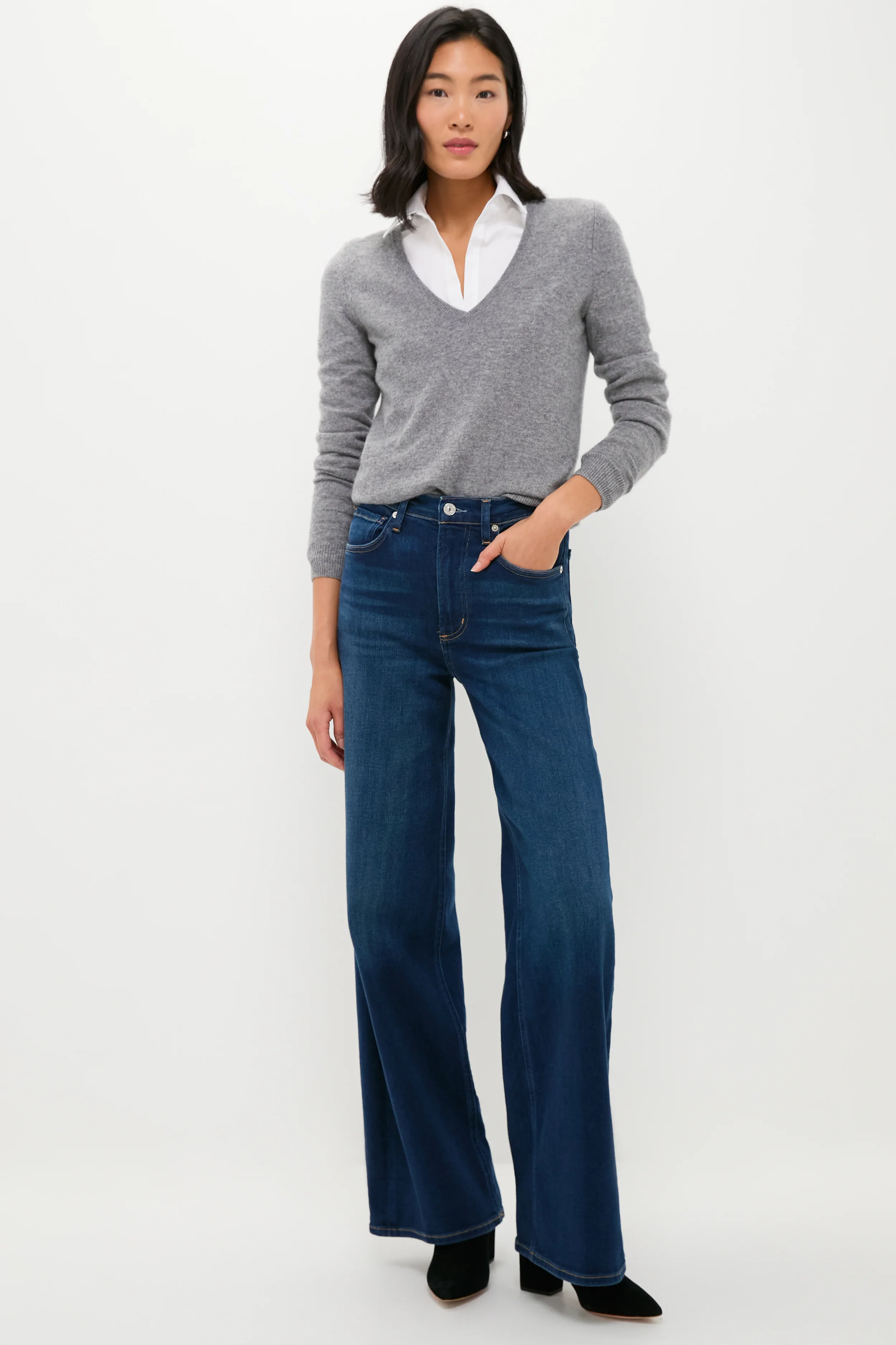 Gray Cashmere V-Neck Sweater - Image 6