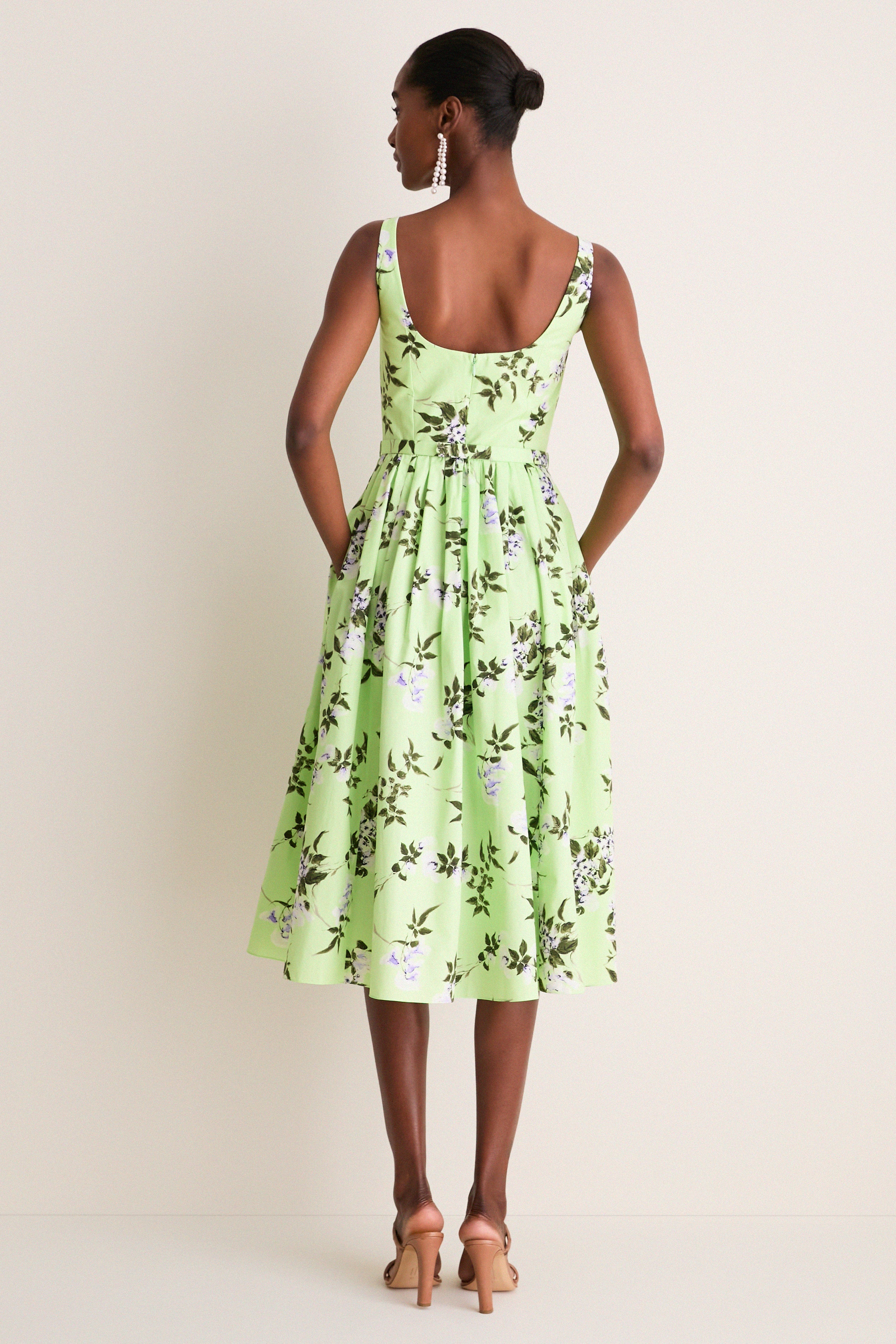 Green and Lilac Lillies Eglantine Dress - Image 5