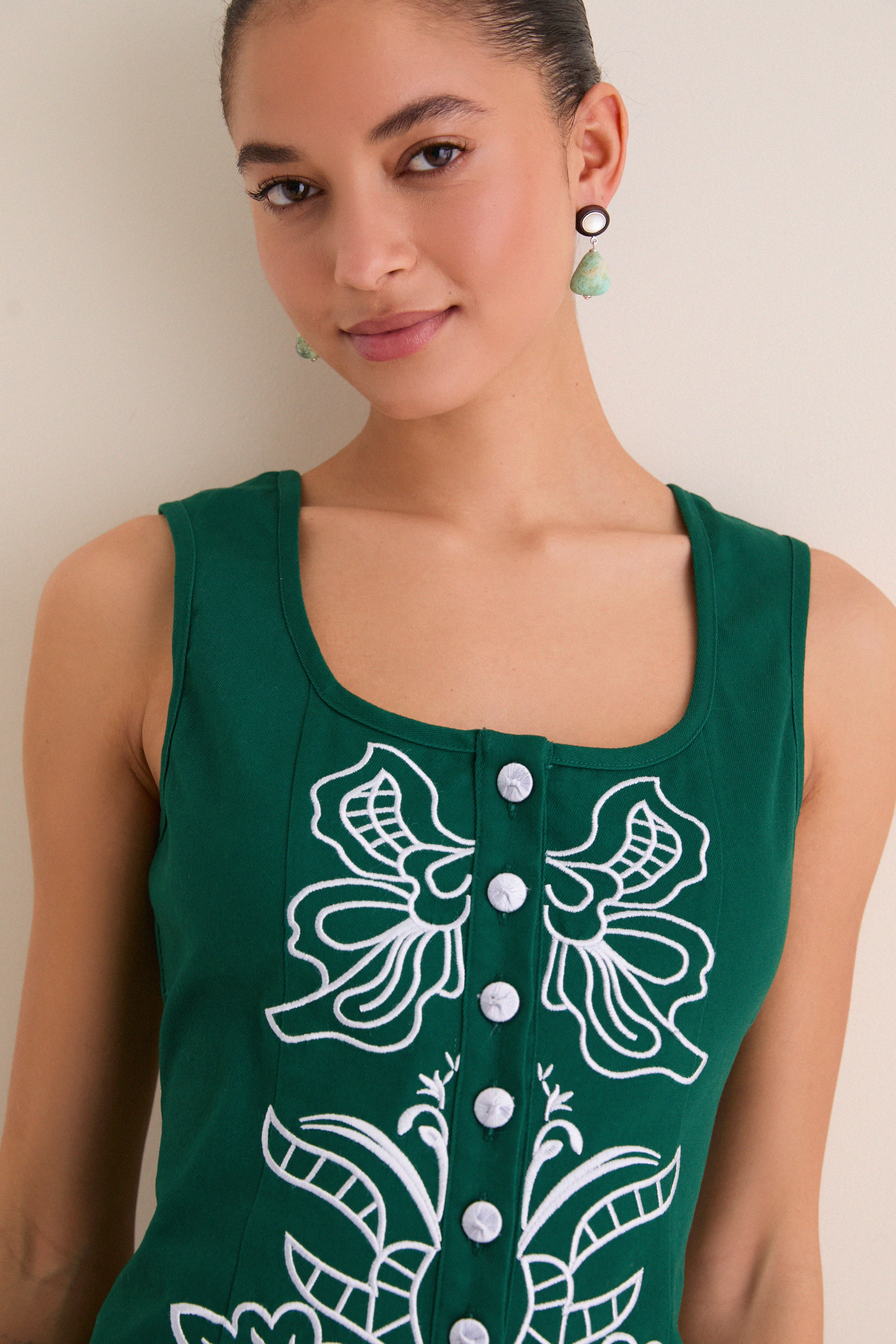 Green & Baby Blue Embroidered Lucy Mini Dress - Image 2