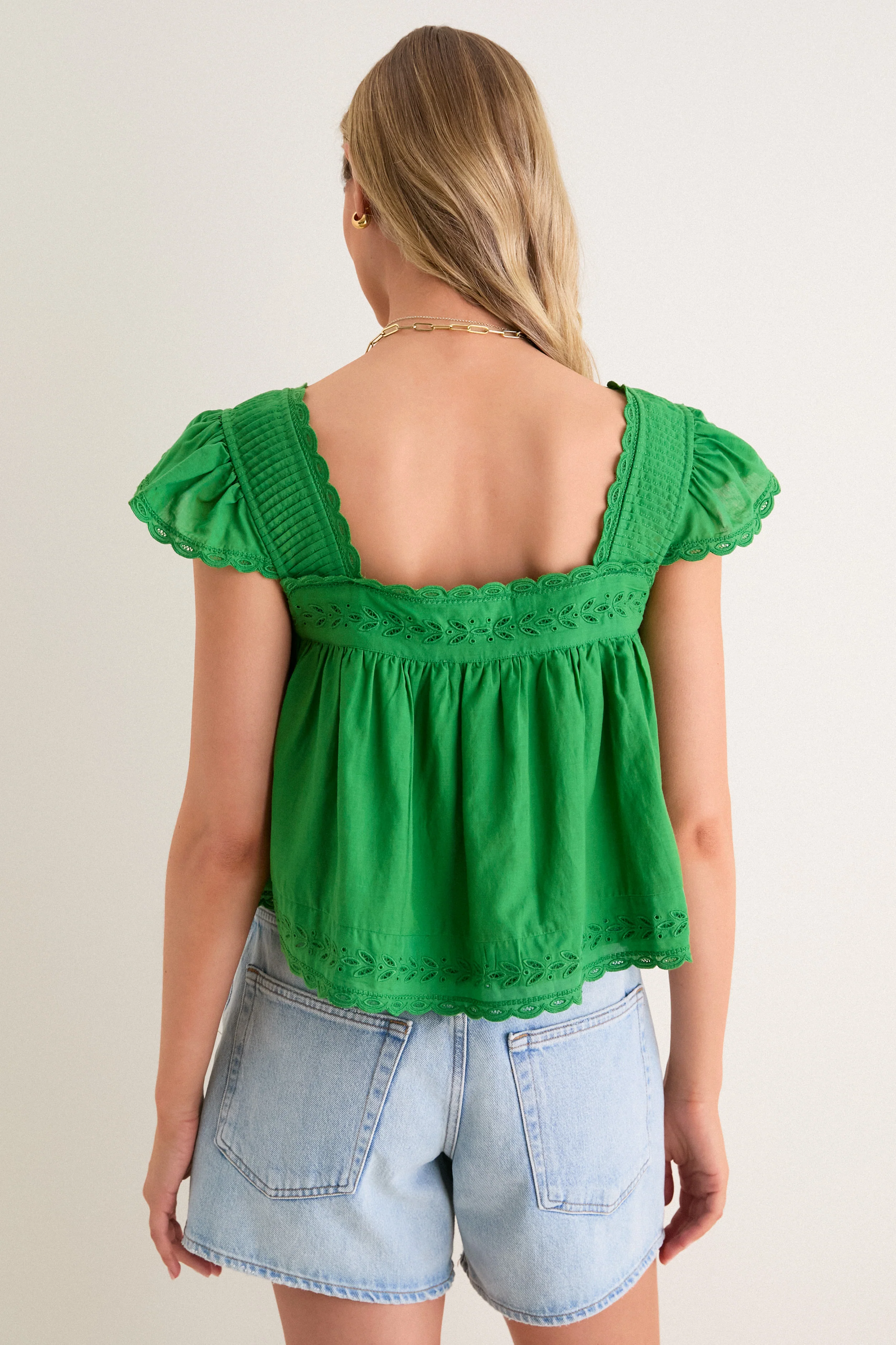 Green Eliza Solid Flutter Sleeve Top - Image 4