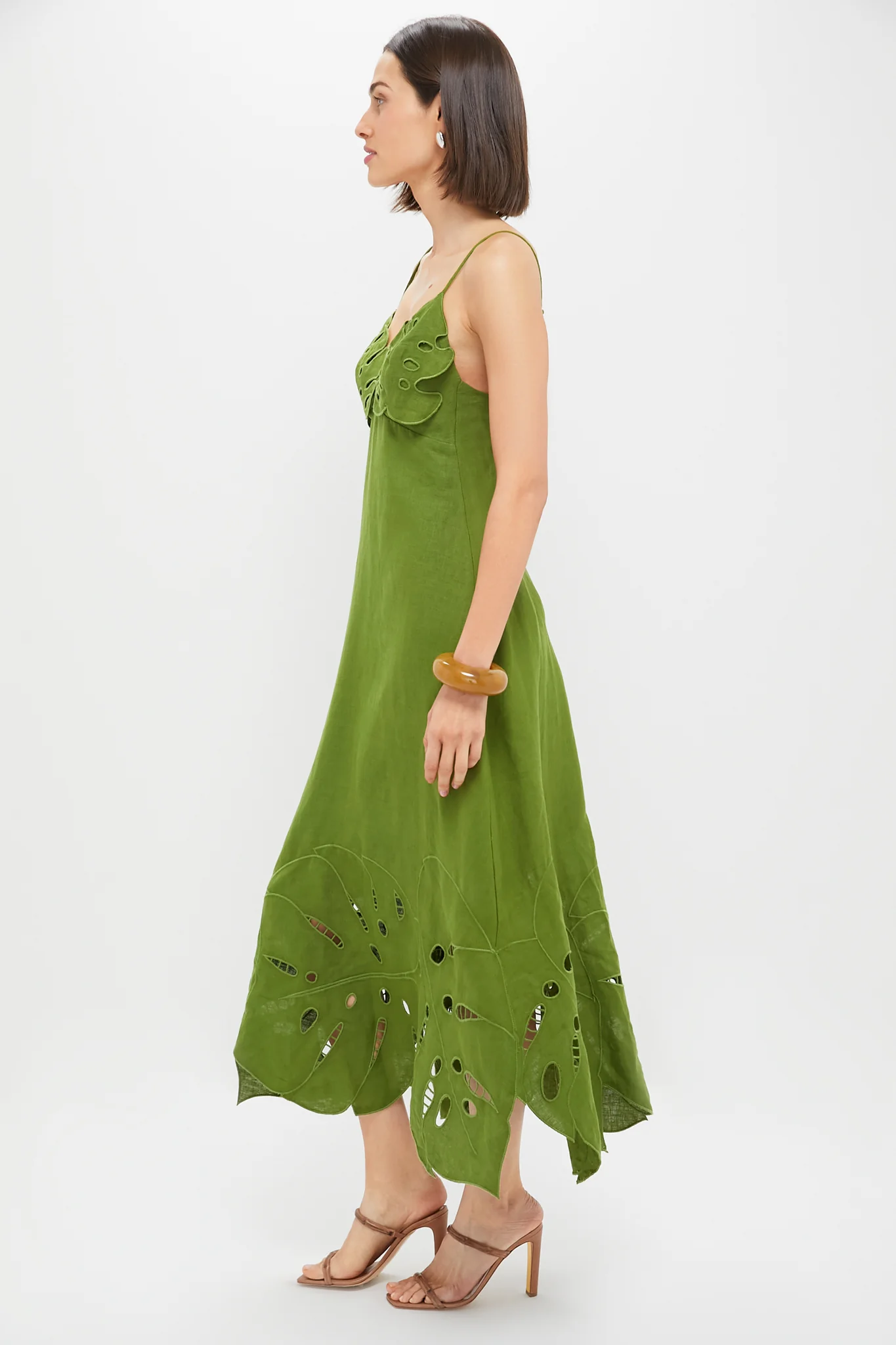 Green Monstera Embroidery Midi Dress - Image 3