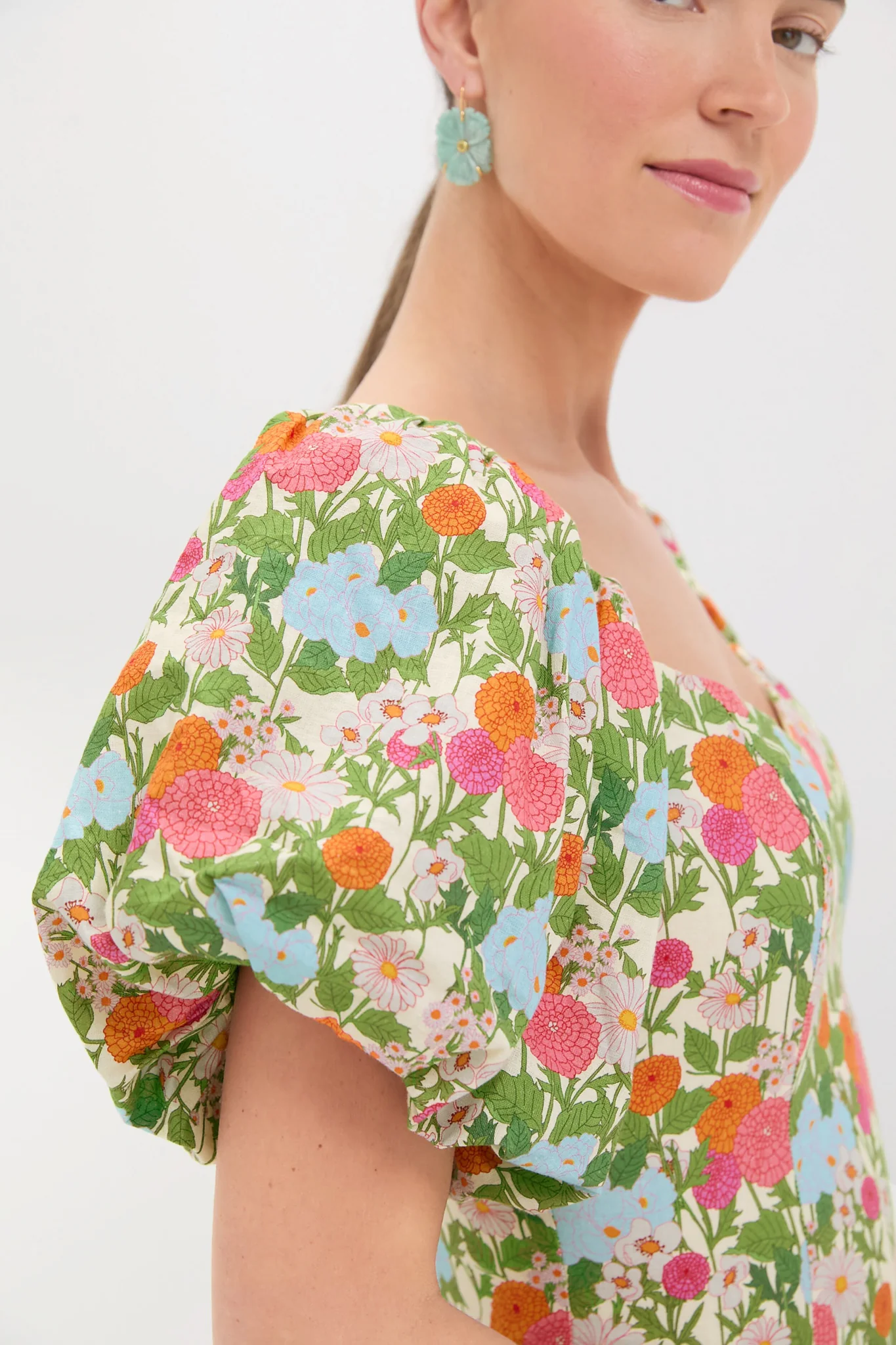 Green Multi Begonia Floral Sallie Midi Dress - Image 5