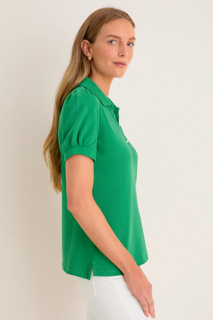 Green Pique Puff Sleeve Peggy Polo - Image 3