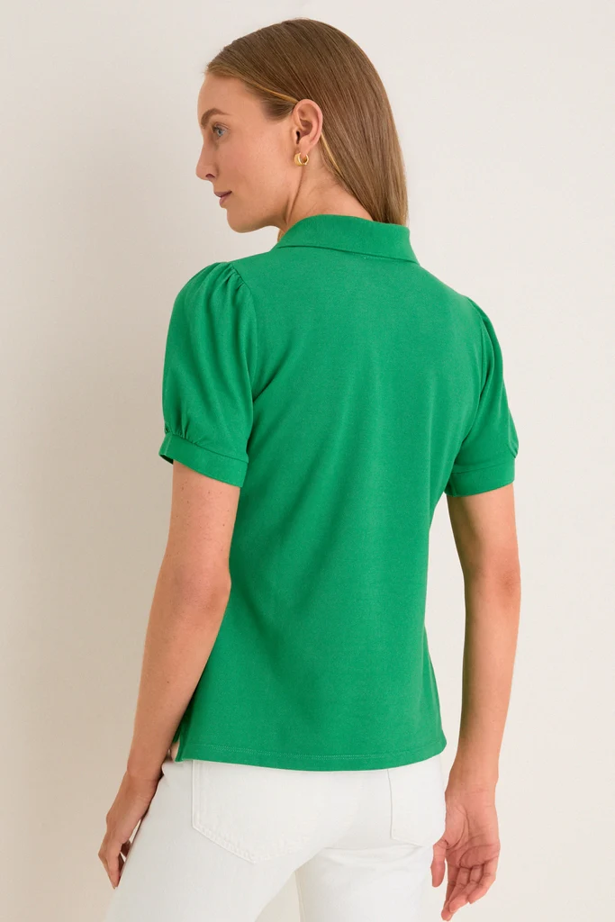 Green Pique Puff Sleeve Peggy Polo - Image 4
