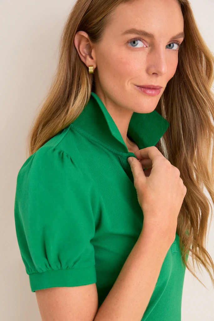 Green Pique Puff Sleeve Peggy Polo - Image 5