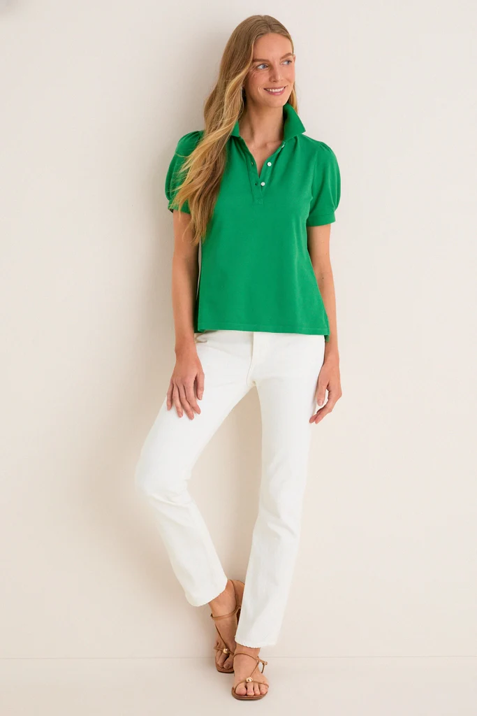 Green Pique Puff Sleeve Peggy Polo - Image 6
