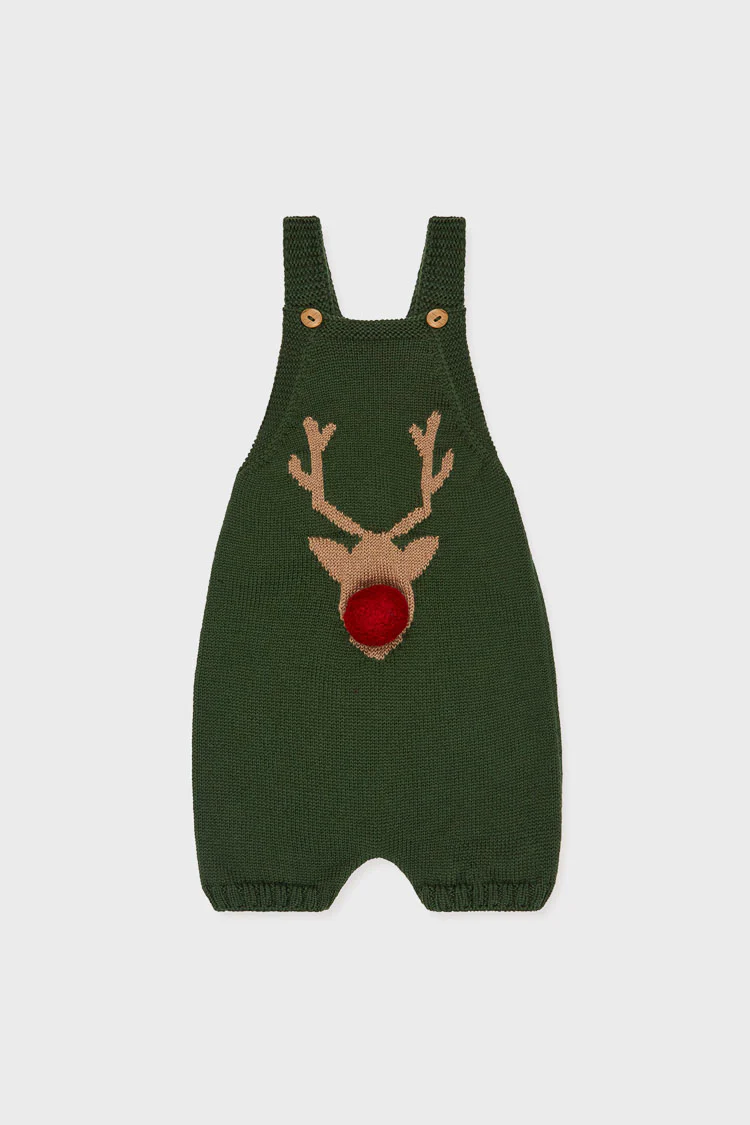 Green Reno Merino Baby Knitted Dungarees