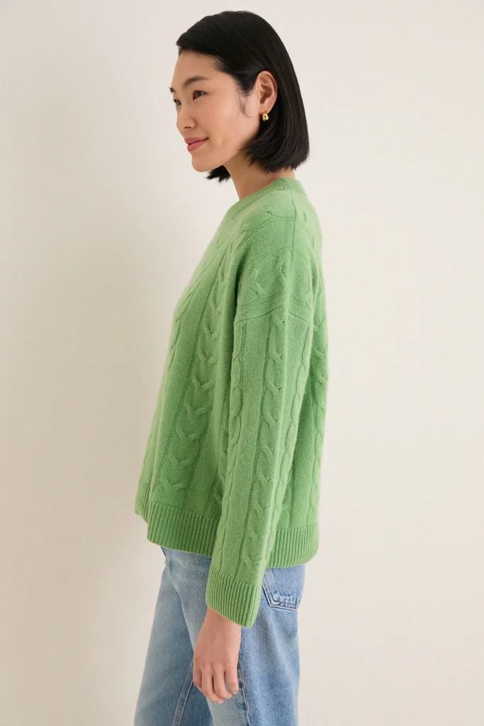 Pistachio Cashmere Cable Knit Eloise Sweater - Image 3