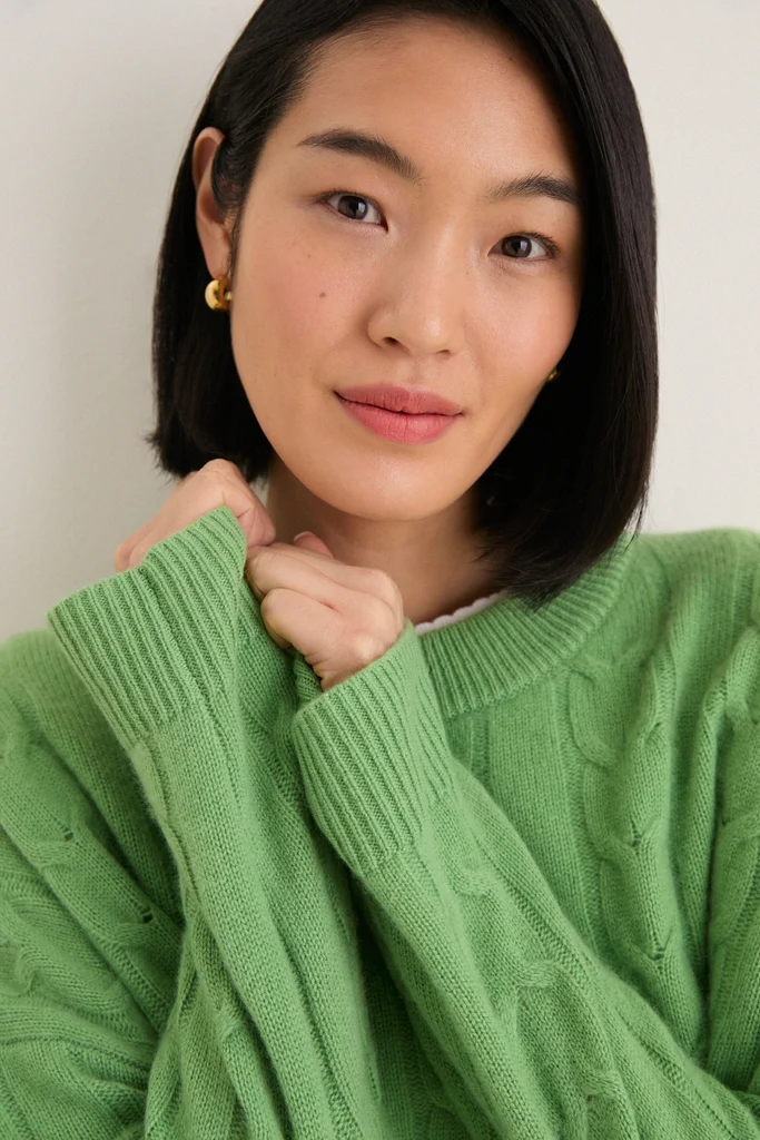 Pistachio Cashmere Cable Knit Eloise Sweater - Image 5