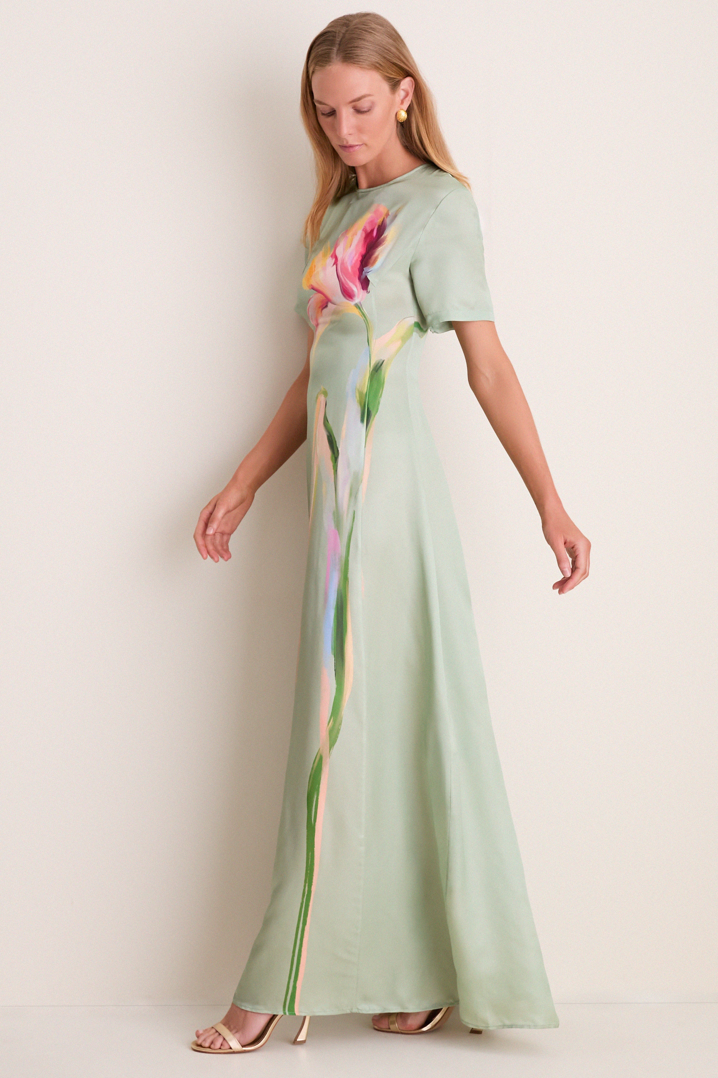 Green Tulip Print Alice Maxi Dress - Image 3