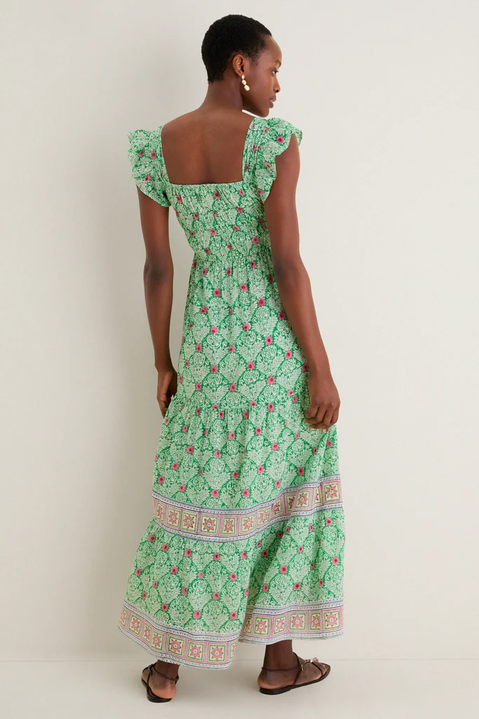 Green with Pink Flowers Fleur Maxi Dress - Image 5