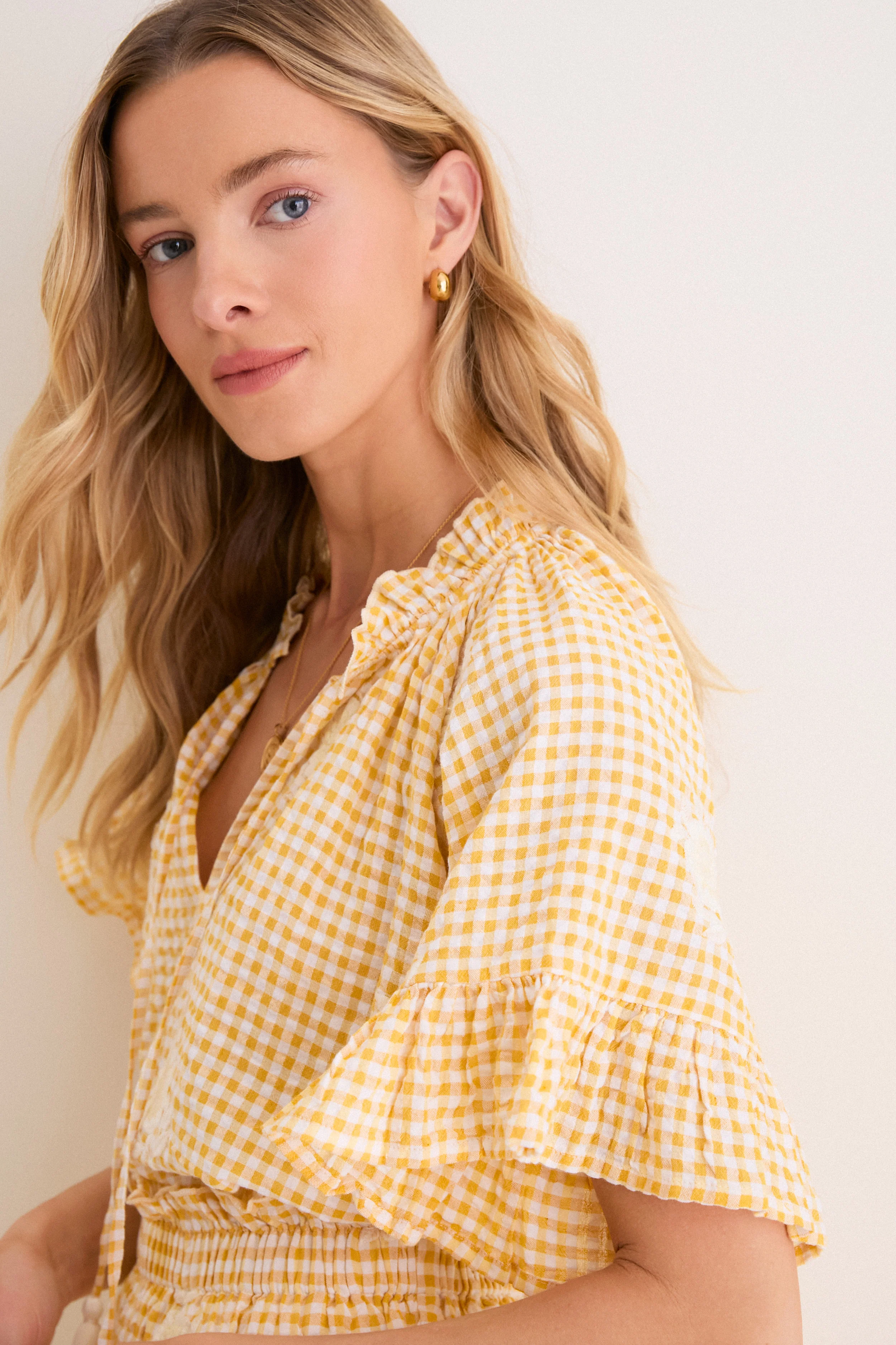 Honey Gingham Embroidered Gingham Cassis Top - Image 5