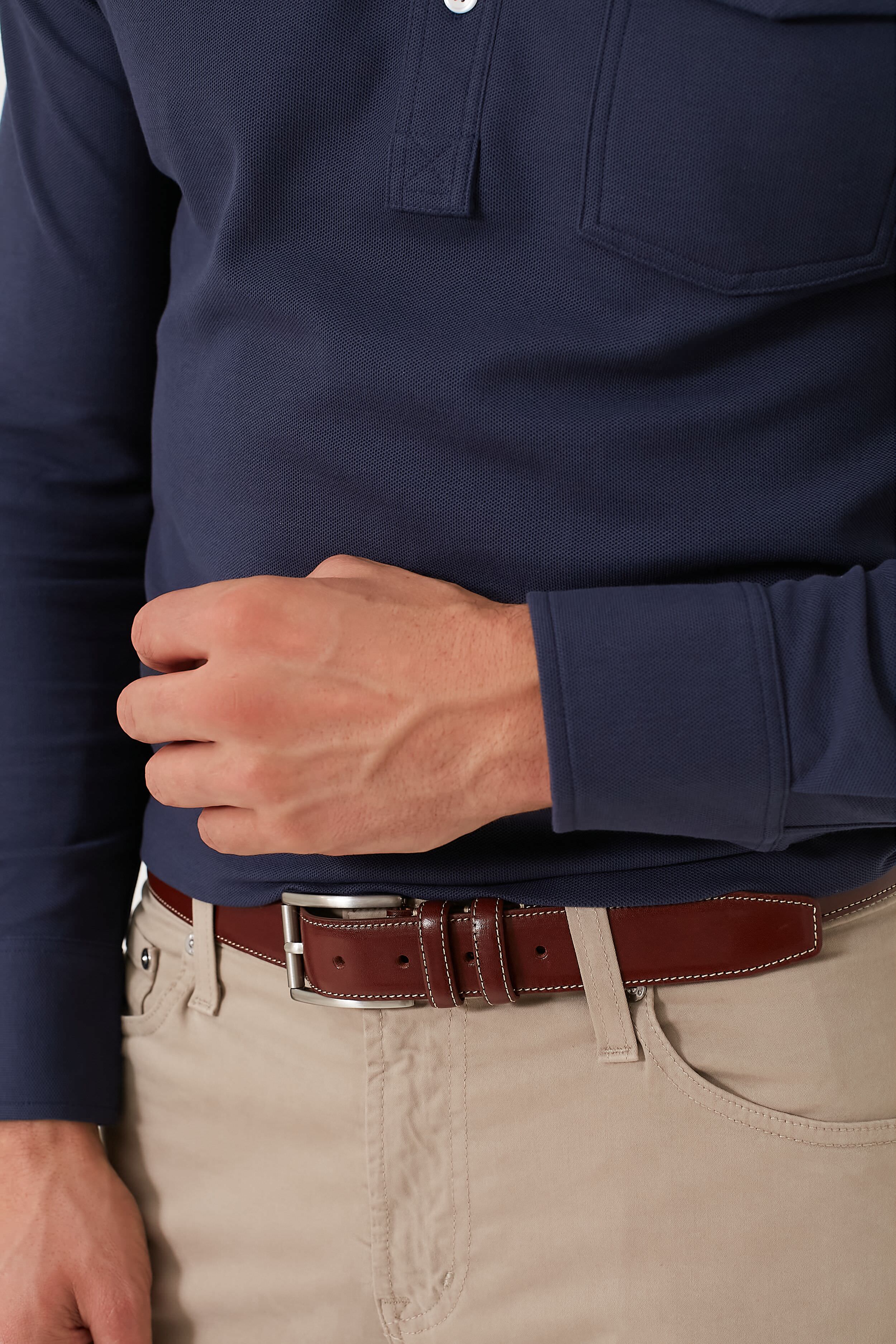 Honey Maple Lorenzo 32mm Dropped Edge Leather Belt - Image 2
