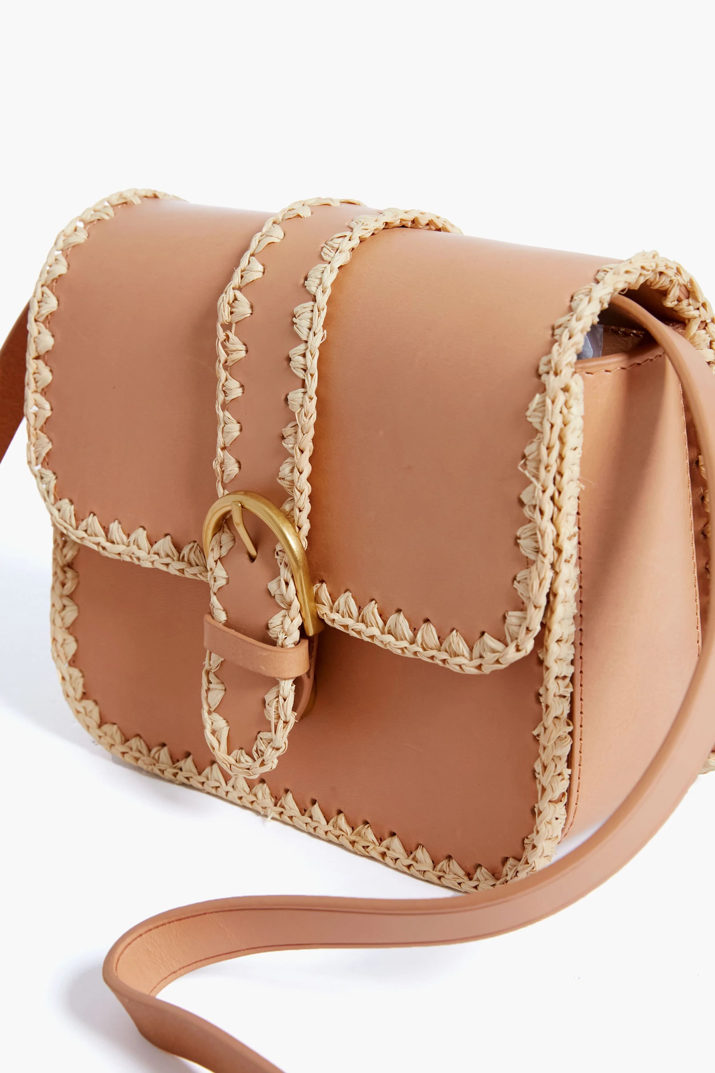 Honey Vachetta Lisel Raffia Trimmed Crossbody - Image 7