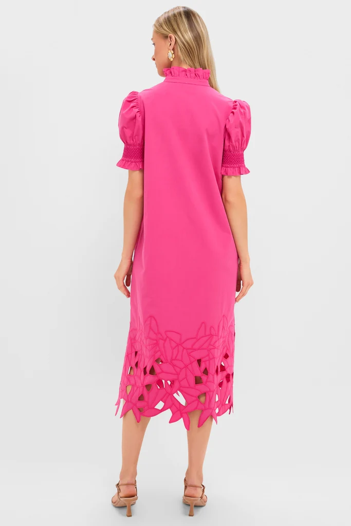 Hot Pink Embroidery Eliza Midi Dress - Image 5