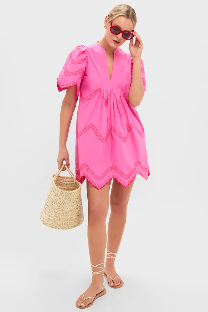 Hot Pink with Red Embroidery Weston Mini Dress - Image 2