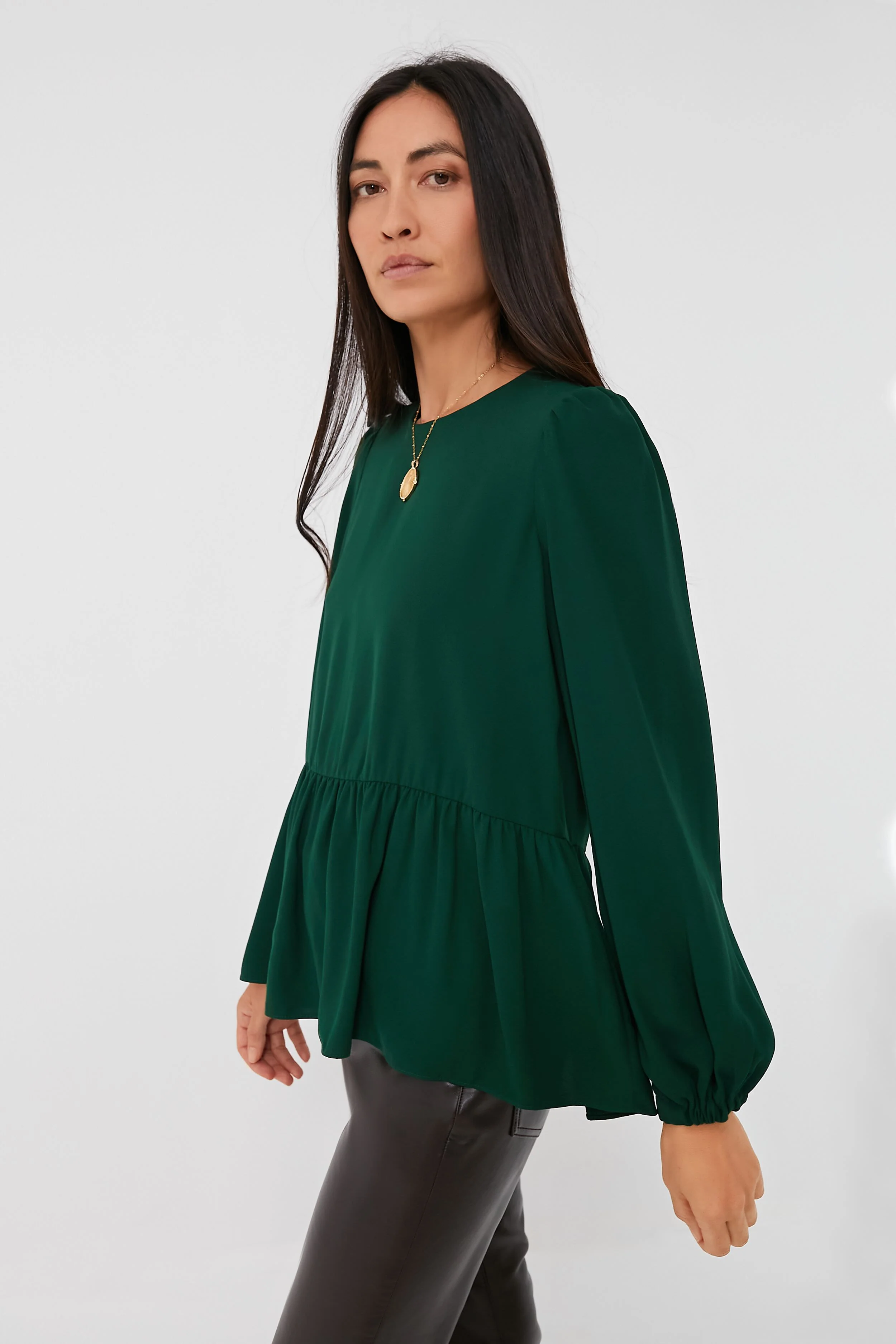 Hunter Green Carlota Peplum Blouse - Image 3