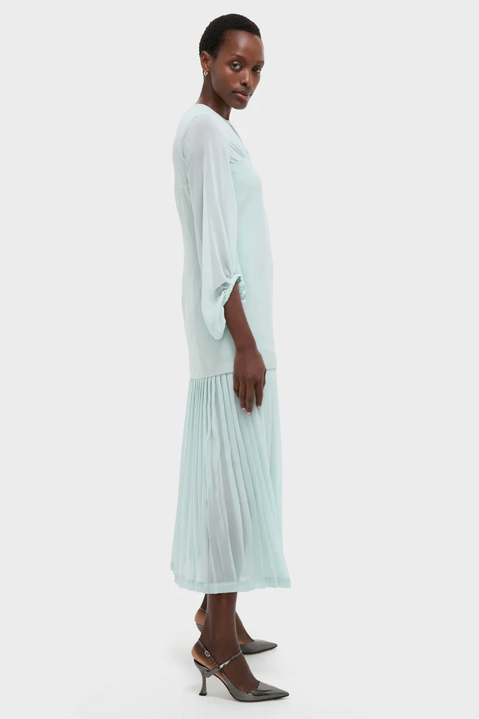 Ice Blue Chiffon Pleated Lorraine Dress - Image 4