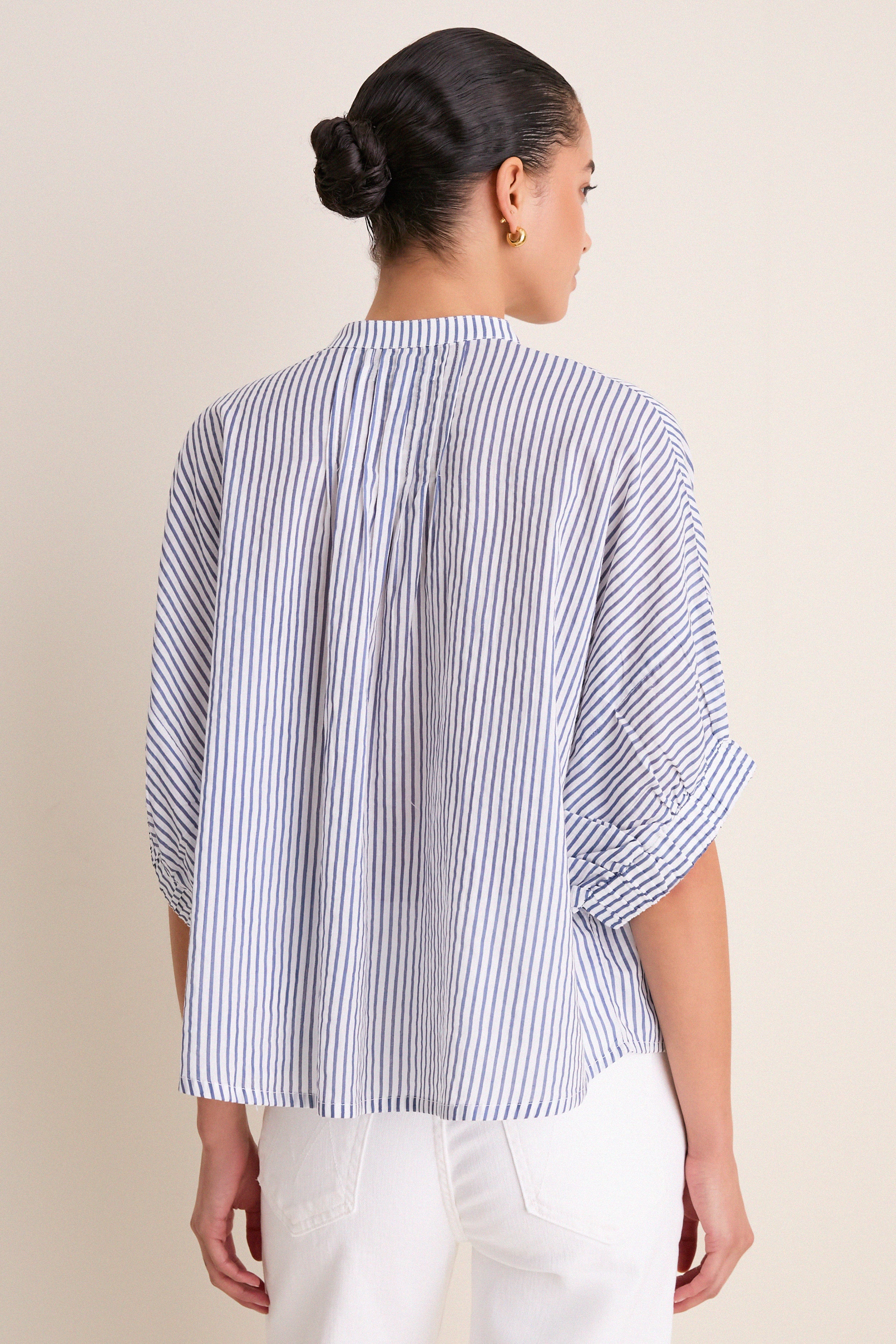 Indigo Stripe Organic Mandarin Collar Top - Image 4