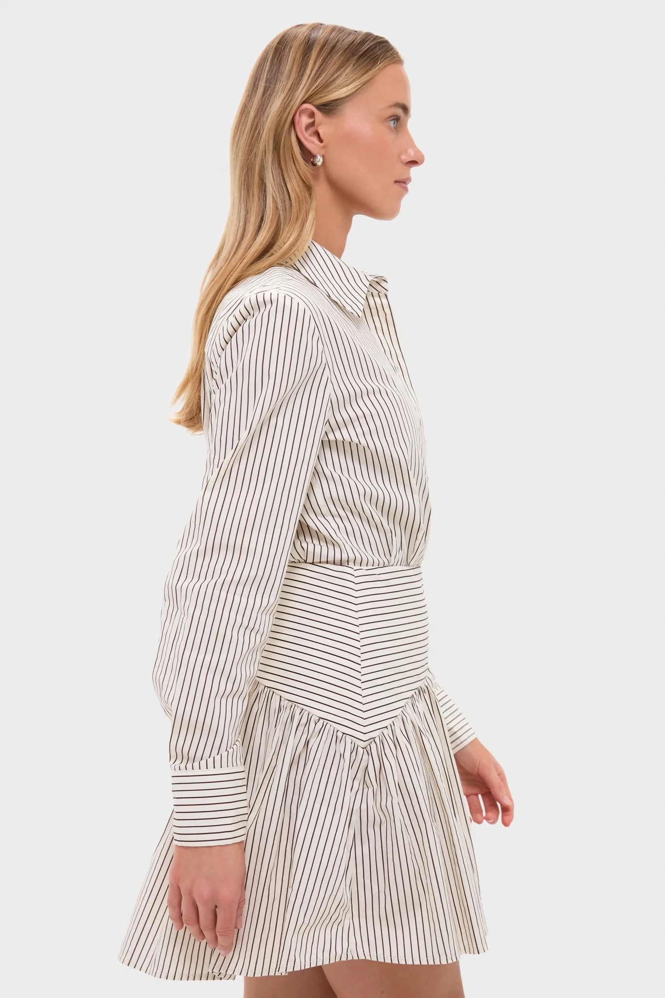 Ivory and Dark Oak Micro Stripe Rocco Mini Dress - Image 4