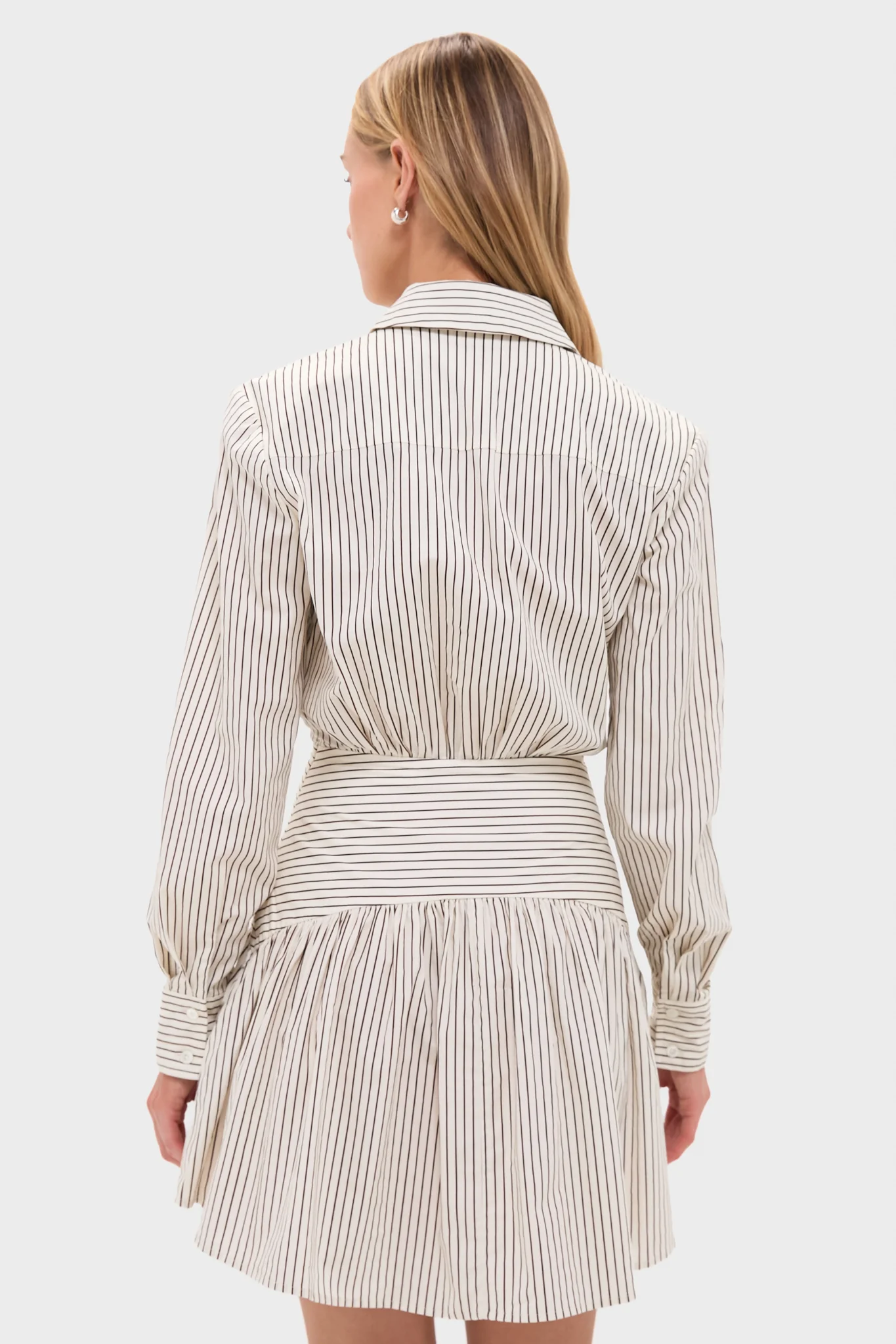 Ivory and Dark Oak Micro Stripe Rocco Mini Dress - Image 5