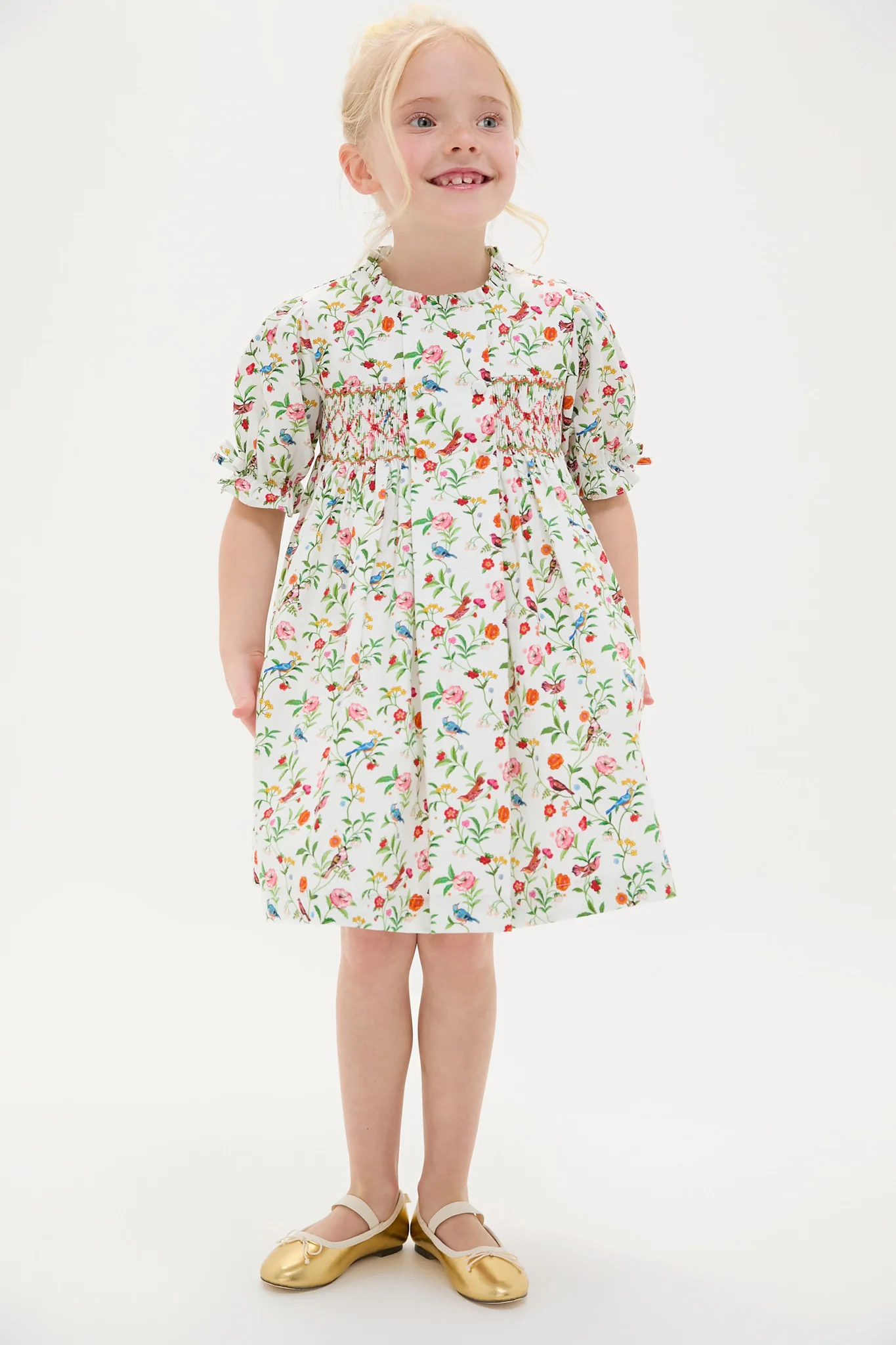 Ivory Bird Floral Carla Hand-Smocked Girls Dress - Image 5