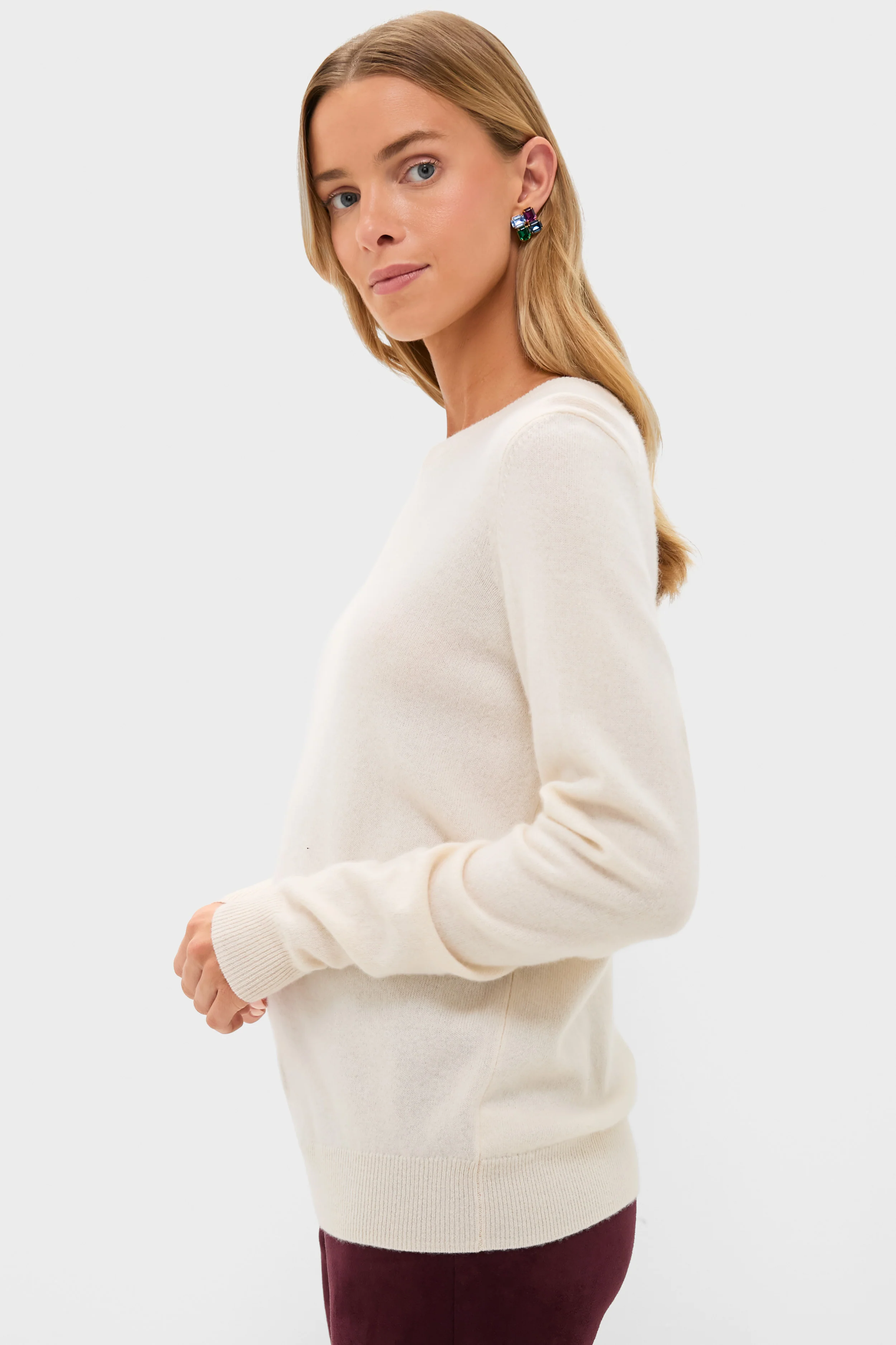 Ivory Cashmere Crewneck Sweater - Image 3