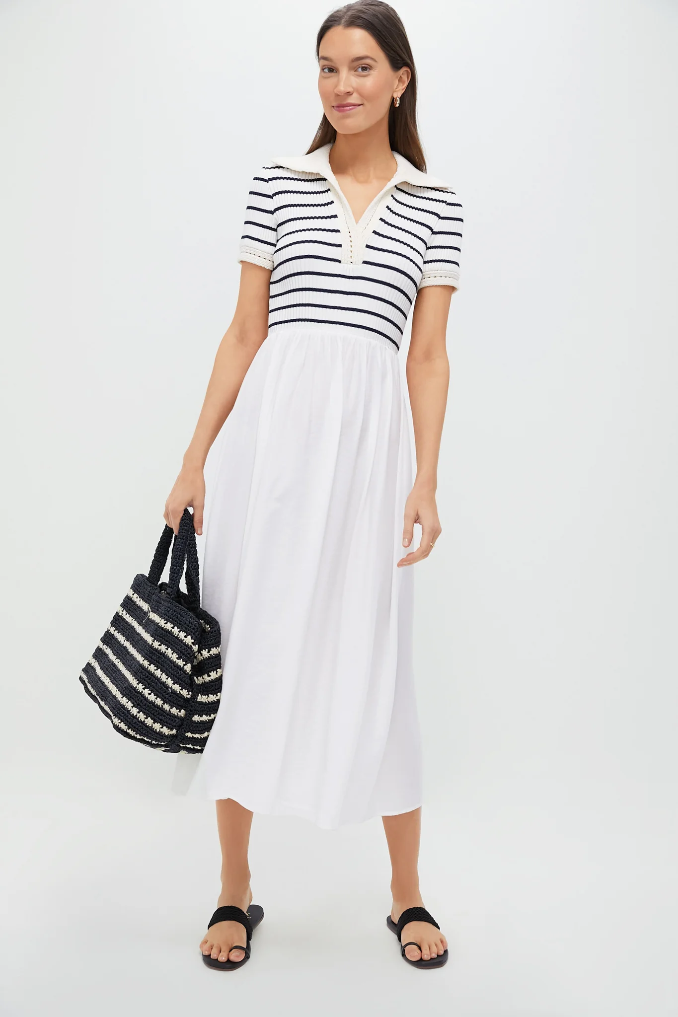 Ivory Striped Polo Midi Dress - Image 2