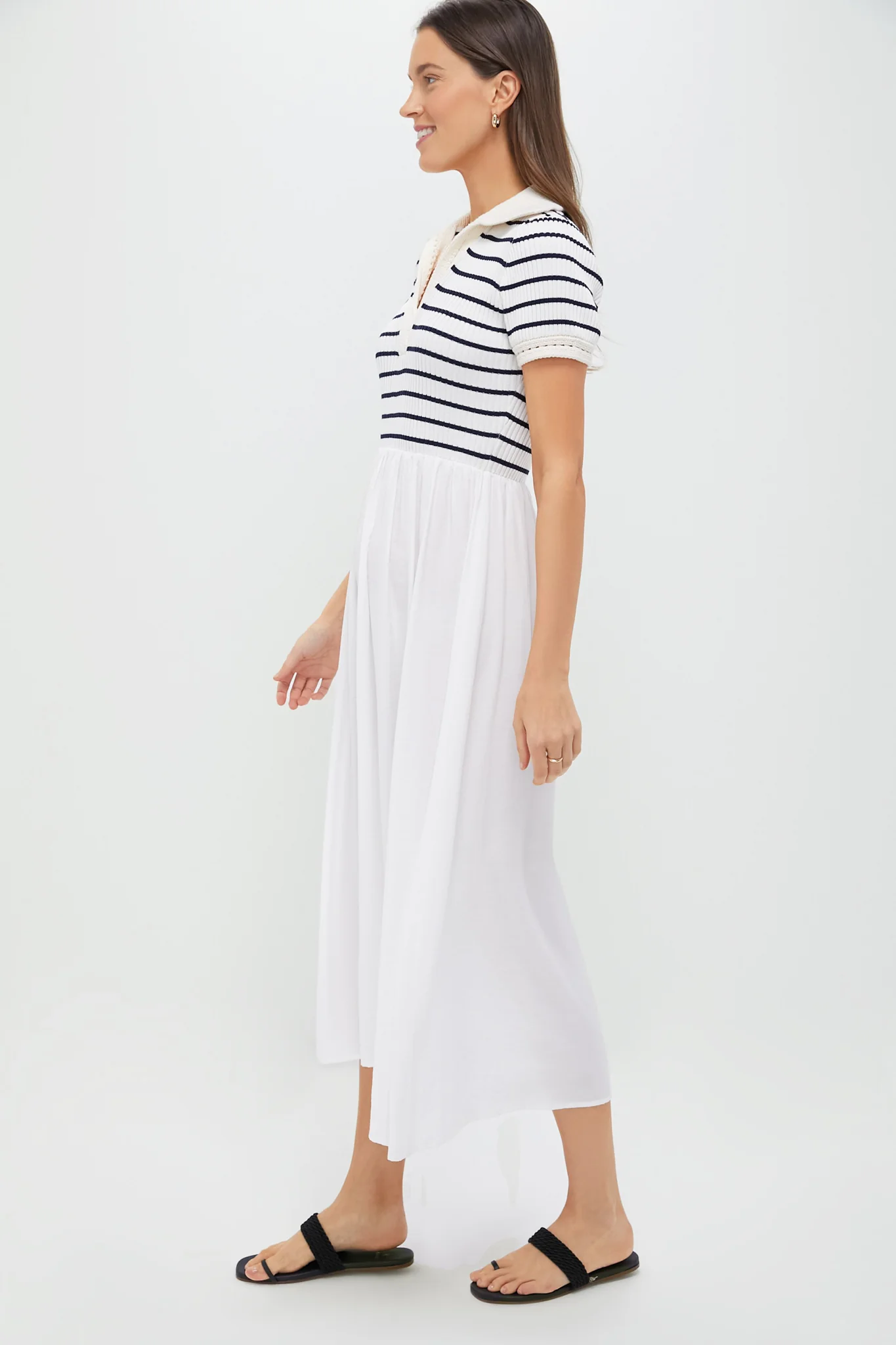 Ivory Striped Polo Midi Dress - Image 3