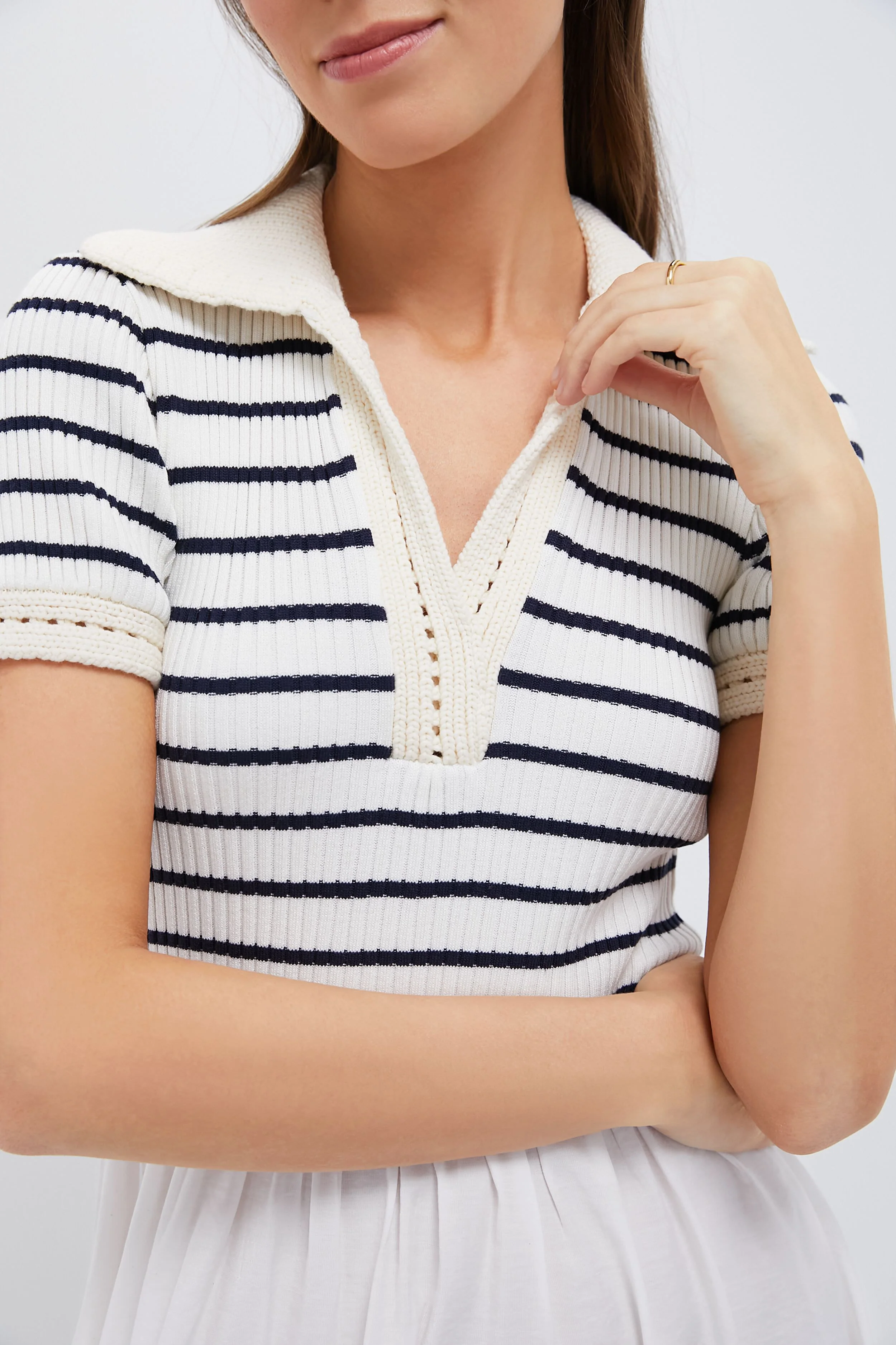 Ivory Striped Polo Midi Dress - Image 5