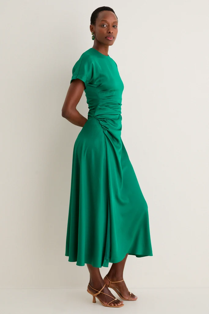 Kelly Green Marabella Draped Midi Dress - Image 3