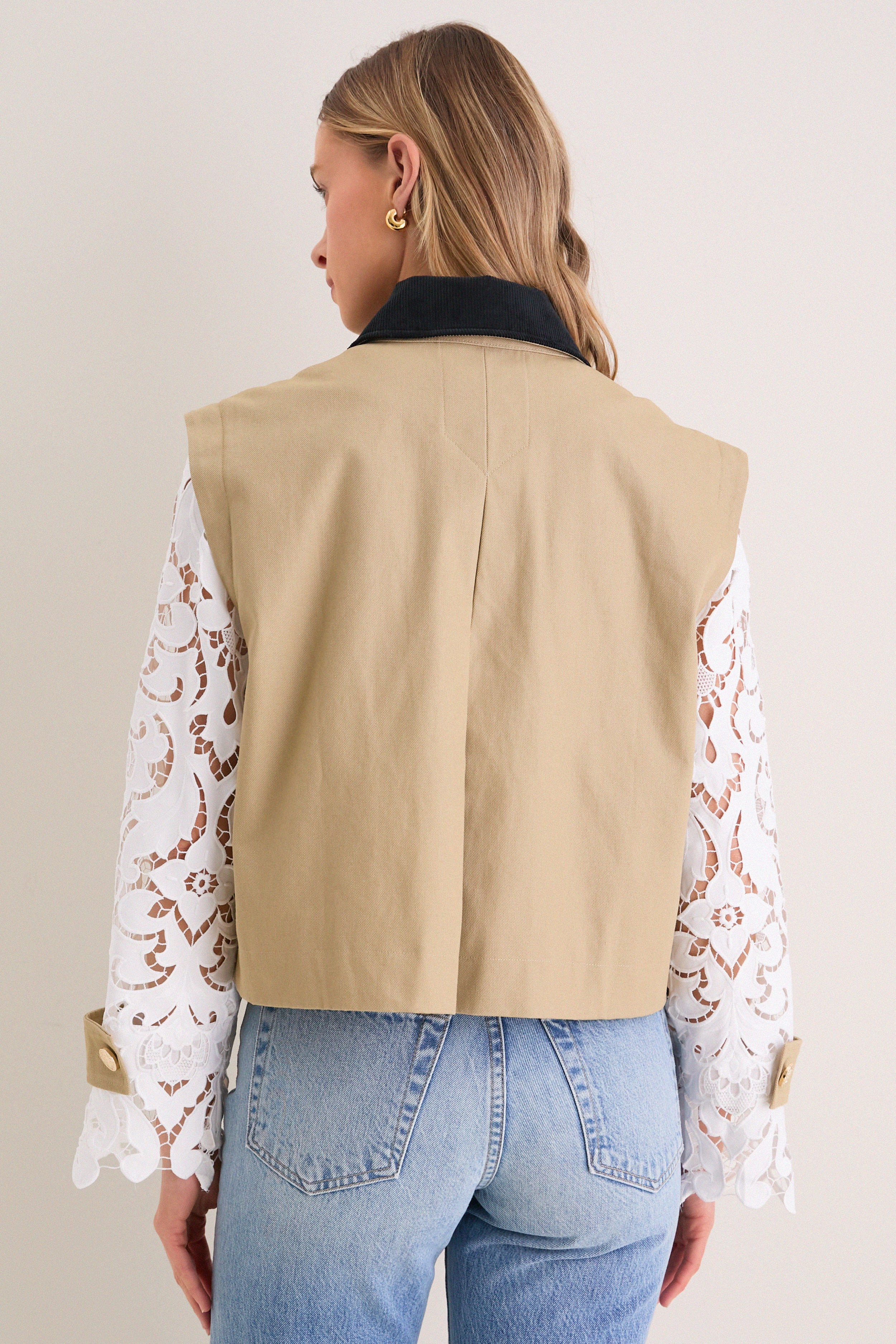 Khaki with Lace Sleeves Clarisse Jacket - Image 4
