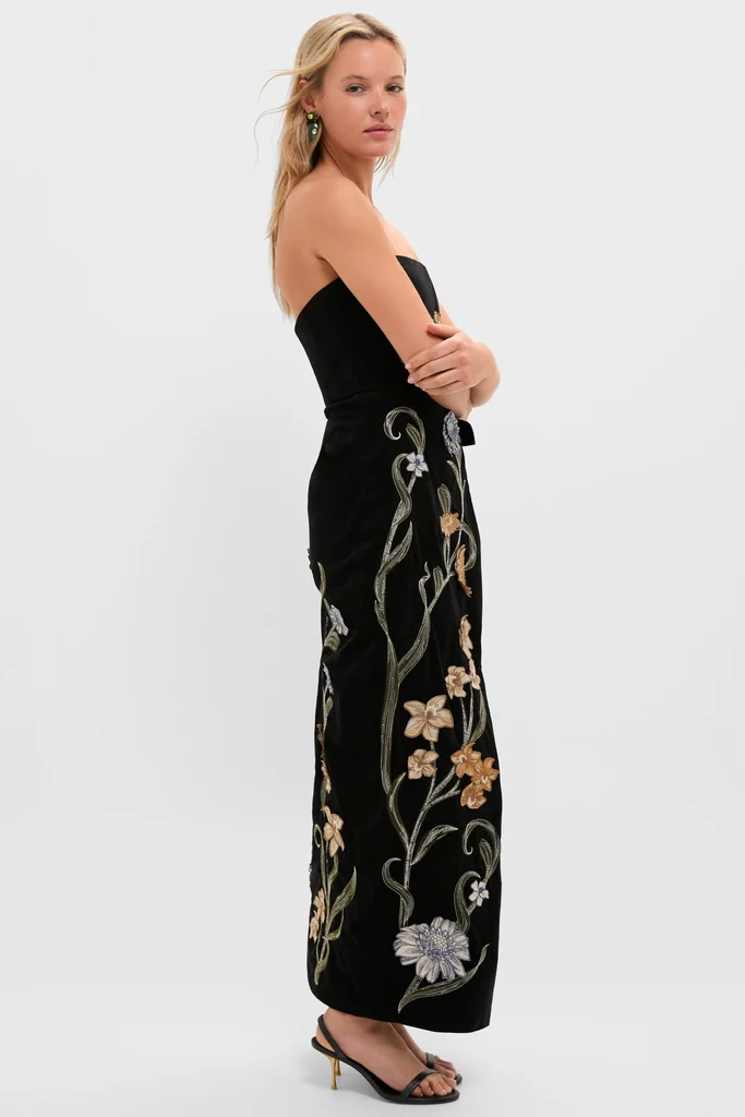 Hand Embroidered Laguna Cinefila Velvet Maxi Dress - Image 4