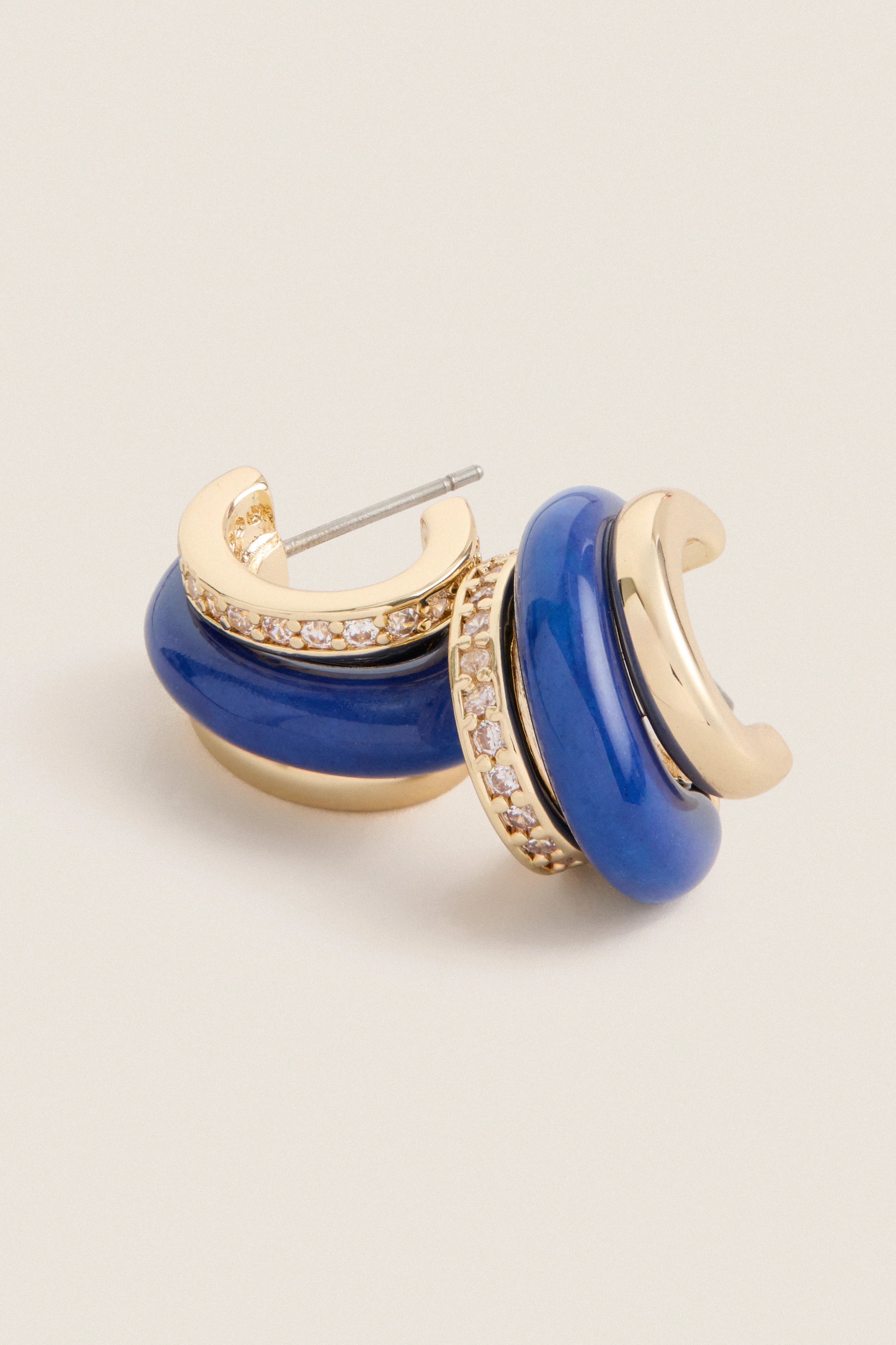 Lapis Semi Stone Combo Chubby Hoop Earrings - Image 4