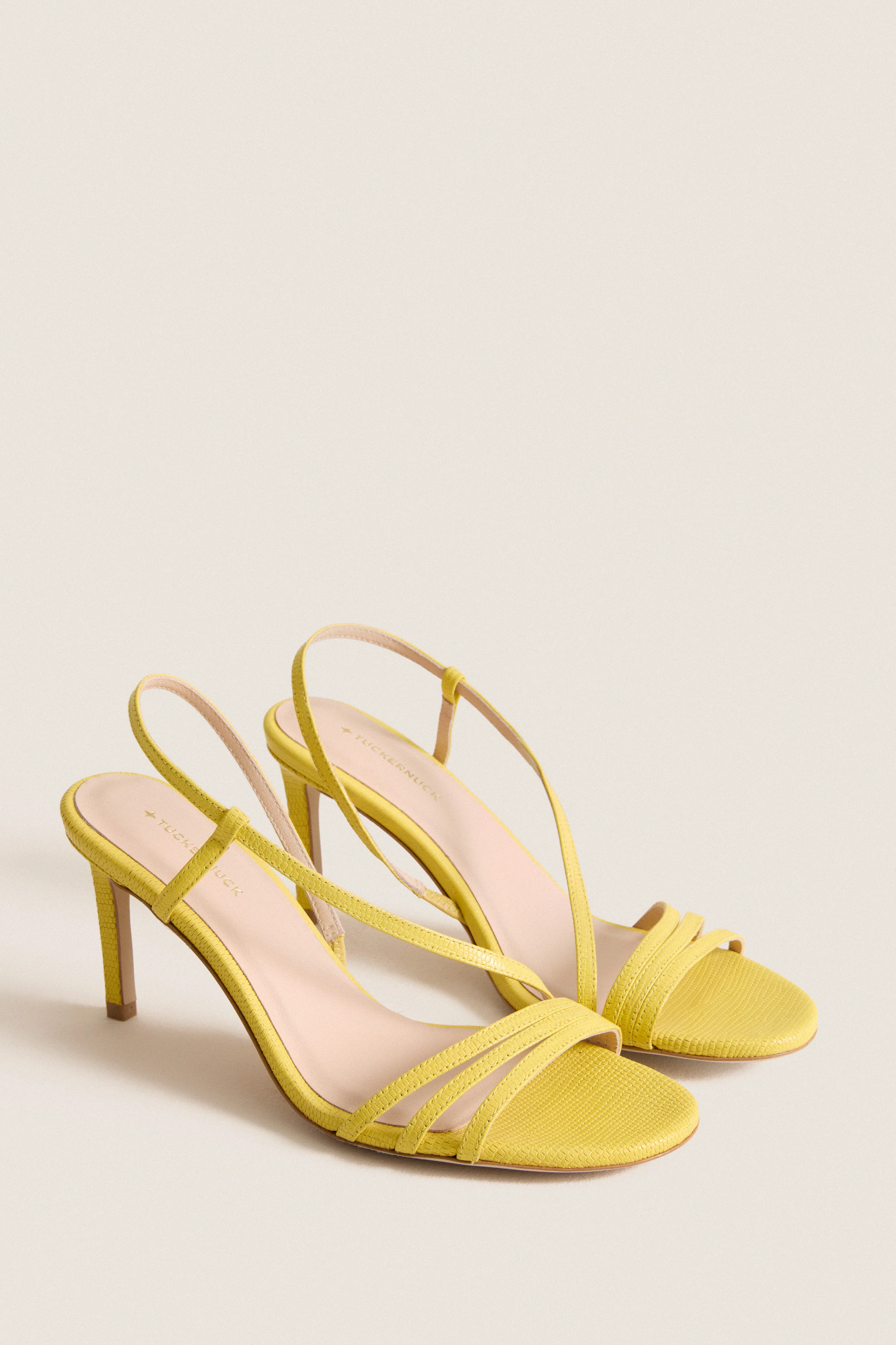 Lemon Yellow Embossed Leather Scarlet Heels - Image 5