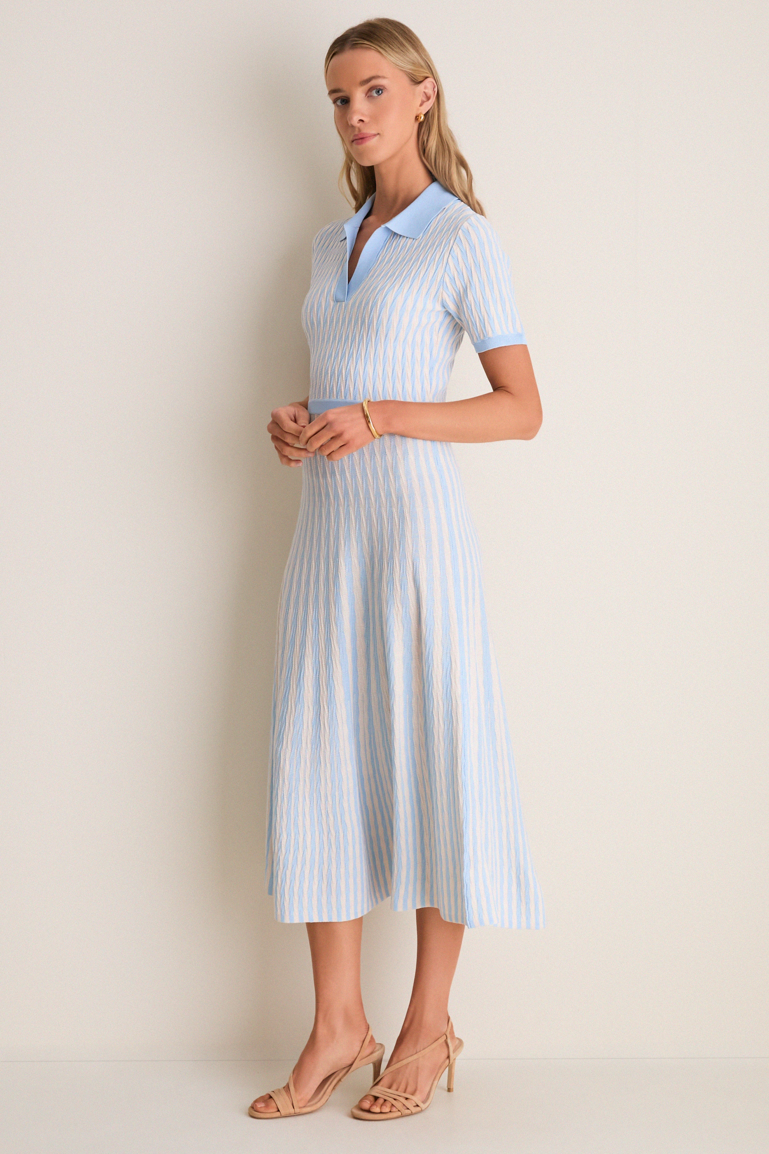 Light Blue and Ivory Knit Maude Polo Dress - Image 3