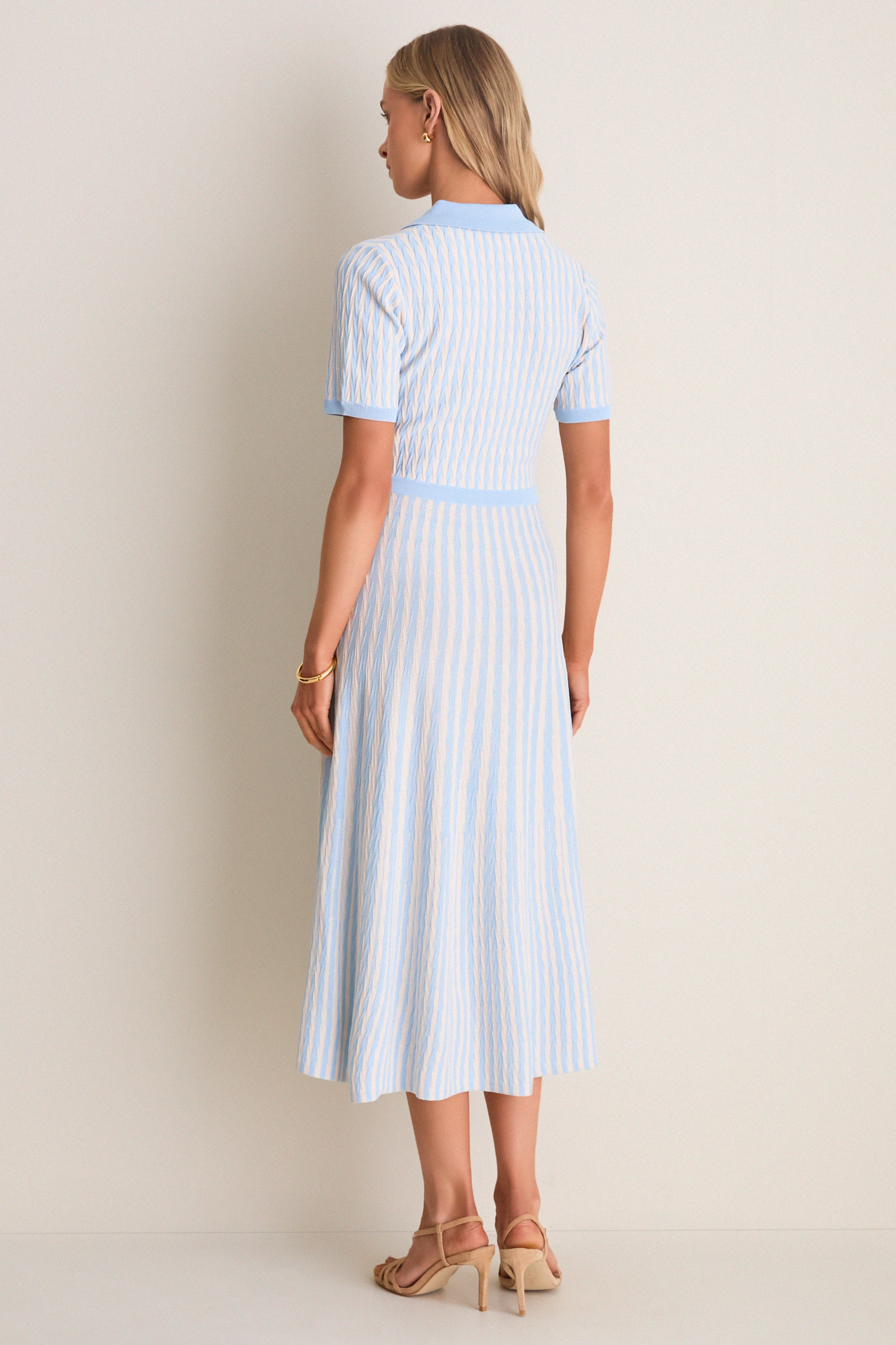 Light Blue and Ivory Knit Maude Polo Dress - Image 4
