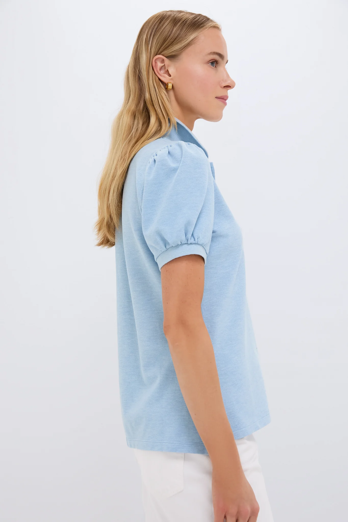 Light Blue Pique Puff Sleeve Peggy Polo - Image 3