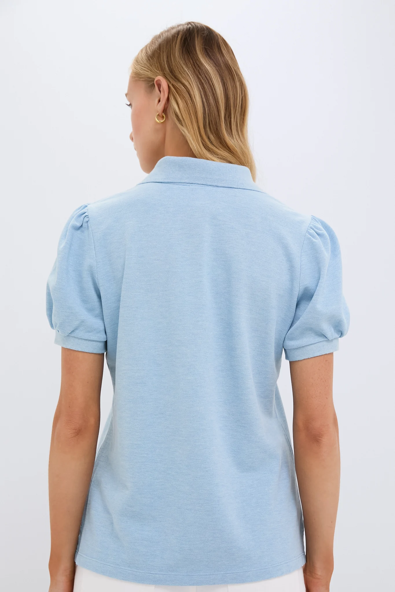 Light Blue Pique Puff Sleeve Peggy Polo - Image 4