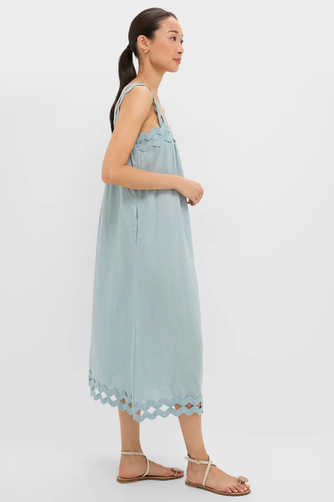 Light Blue Ric Rac Linen Ellis Dress - Image 4