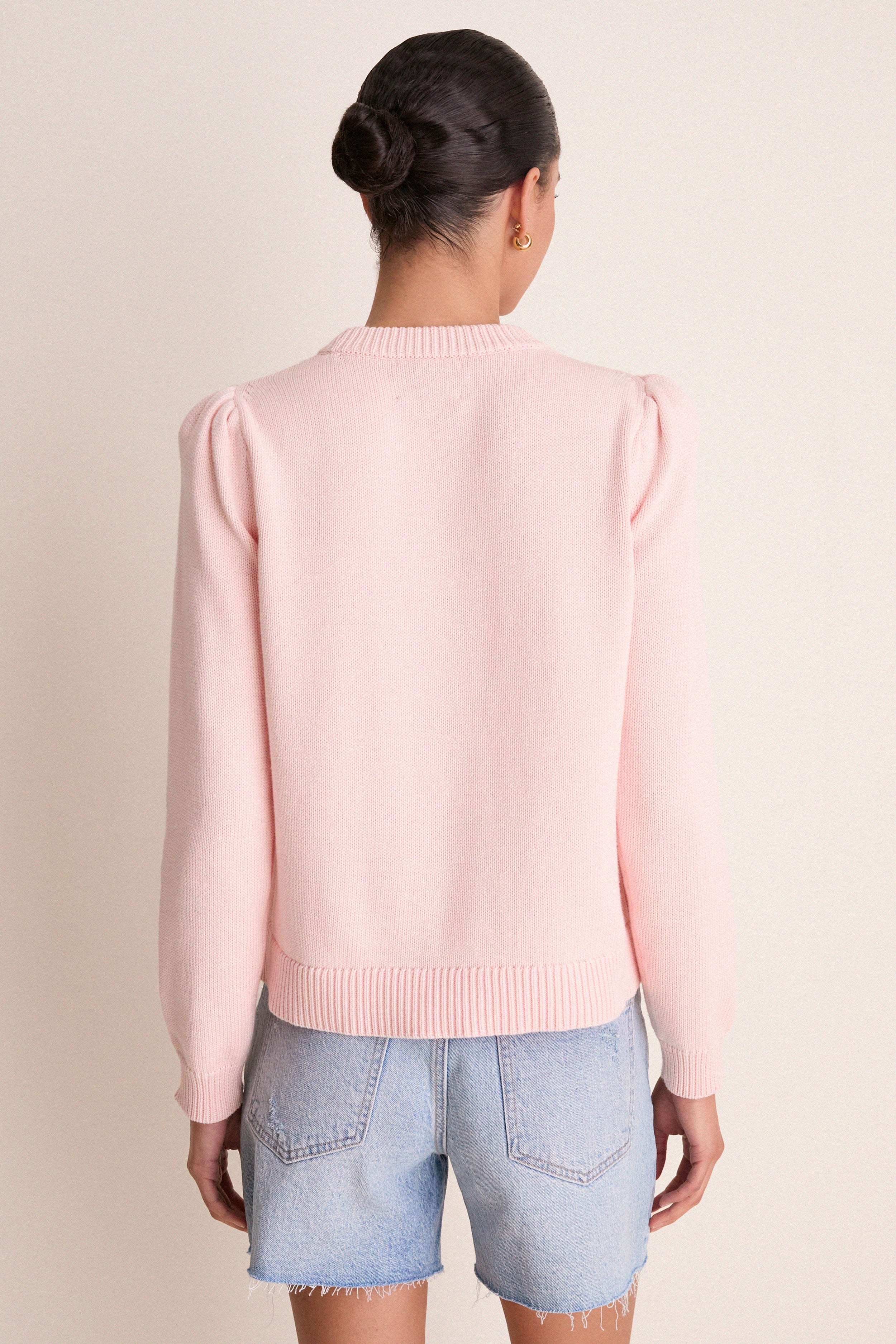 Light Pink Cropped Cotton Puff Sleeve Americana - Image 5