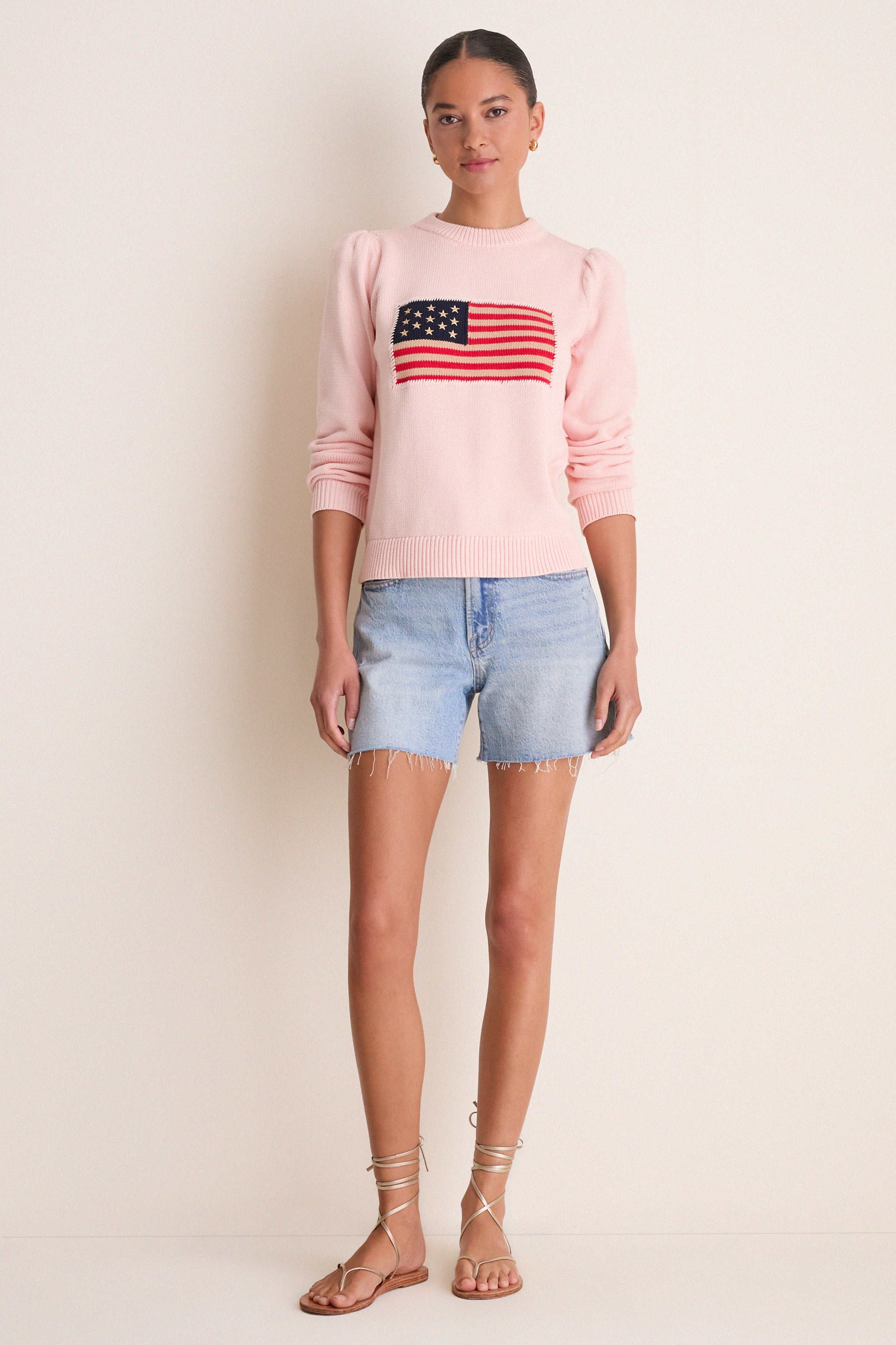 Light Pink Cropped Cotton Puff Sleeve Americana - Image 6