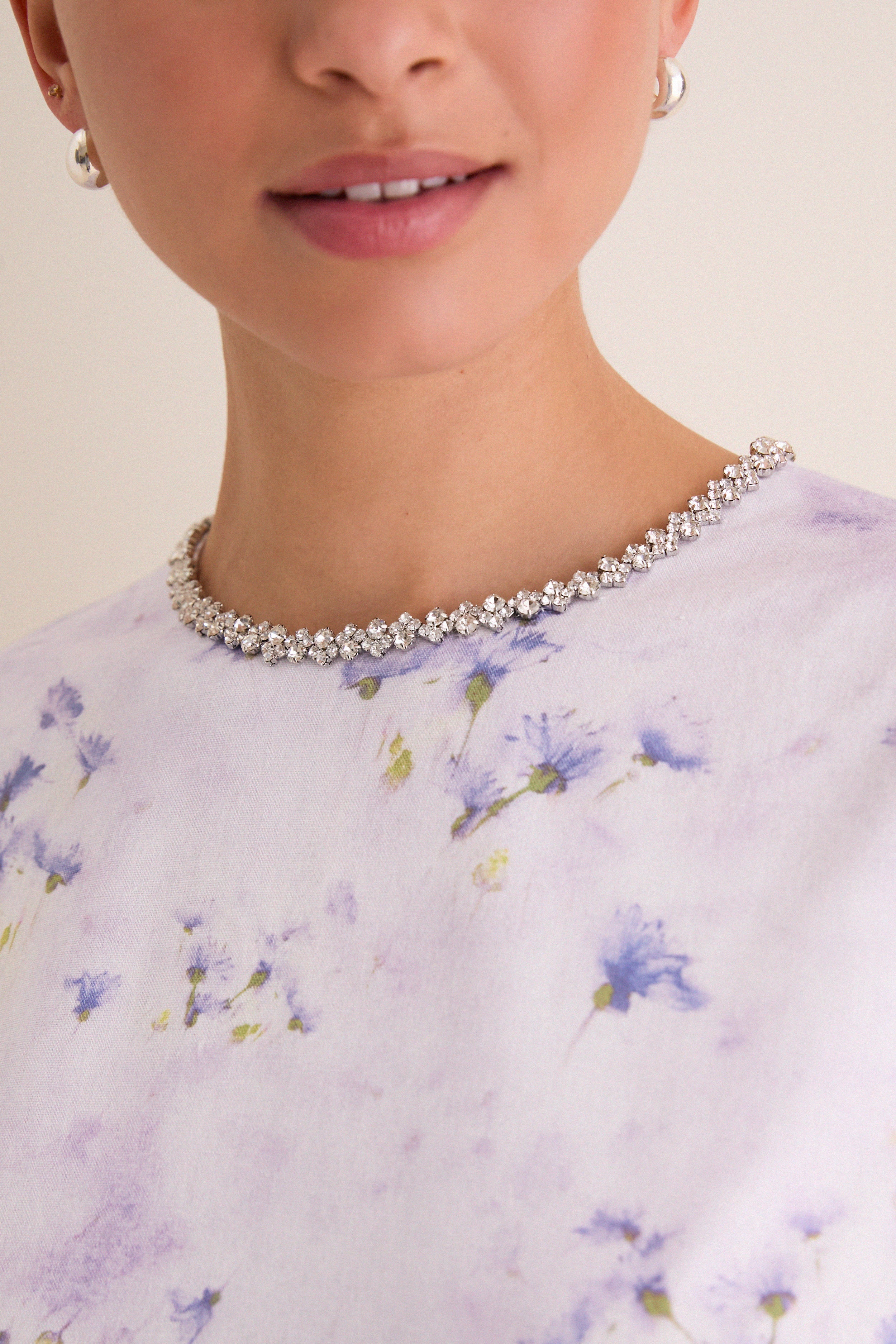 Lilac Floral Crystal Embellished Floria Mini Dress - Image 2