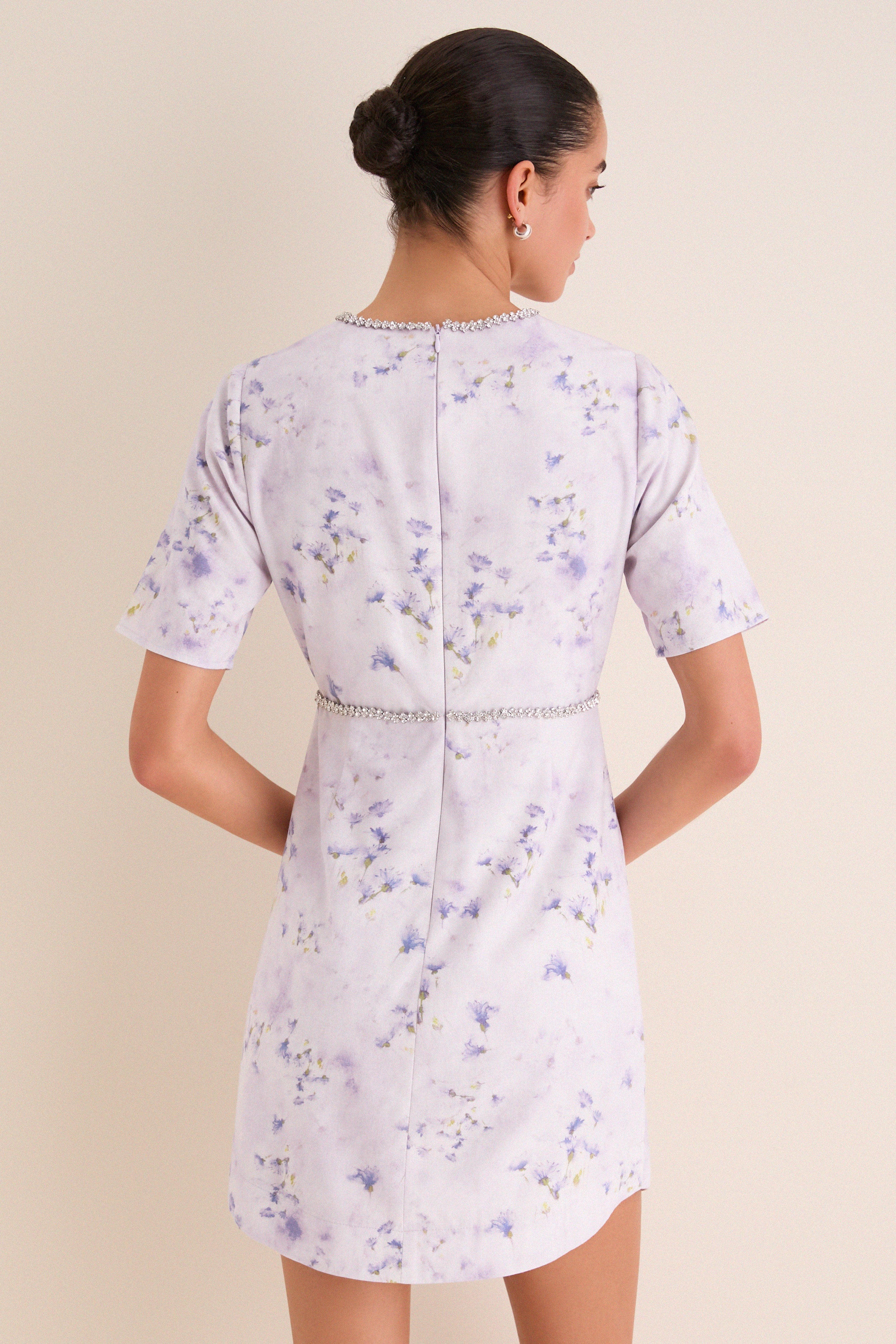 Lilac Floral Crystal Embellished Floria Mini Dress - Image 5