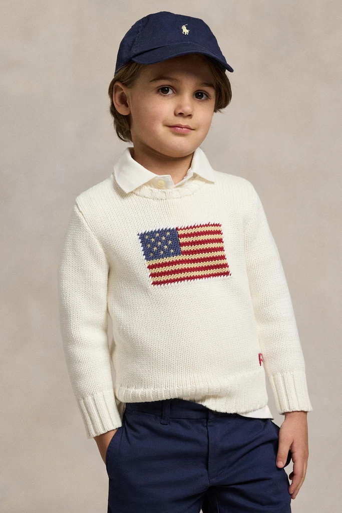 White Little Boys Flag Cotton Crewneck Sweater - Image 2