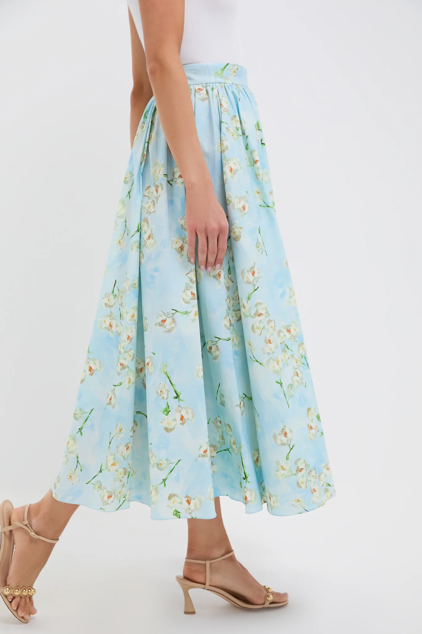Little Lillies on Blue Evelyna Midi Skirt - Image 3