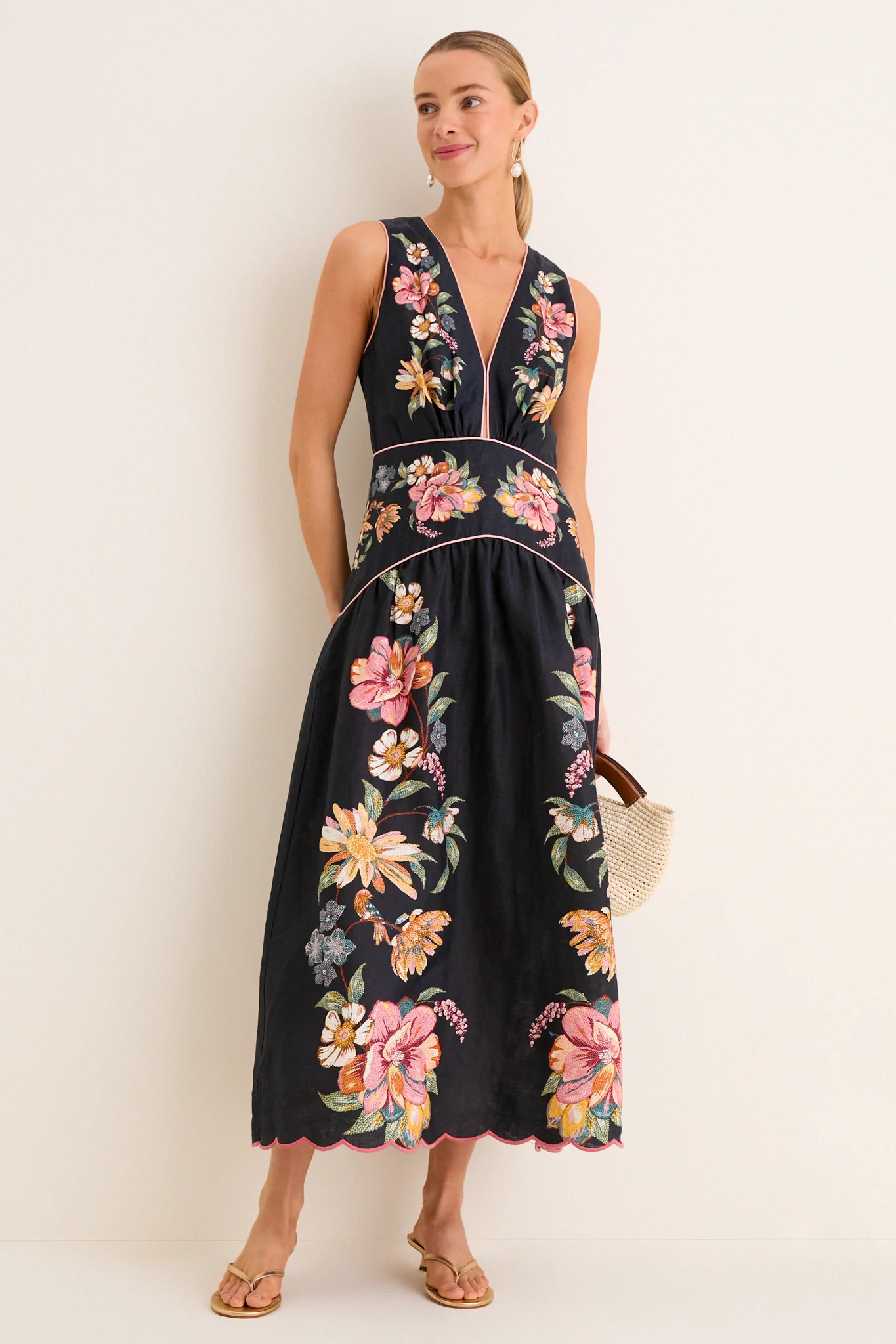 Maira Floral Dark Blue Midi Dress - Image 3