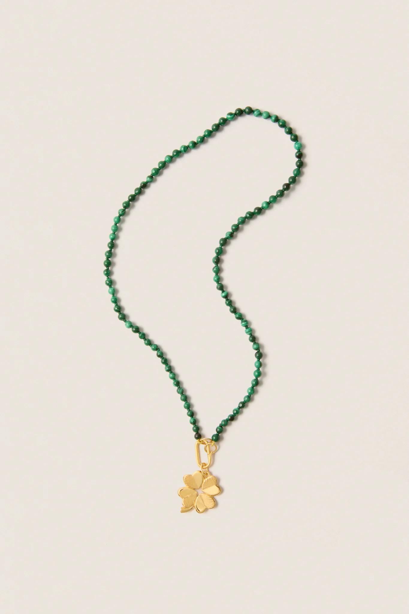 Malachite Knotted Gemstone Strand with Small Luck and Love Clover