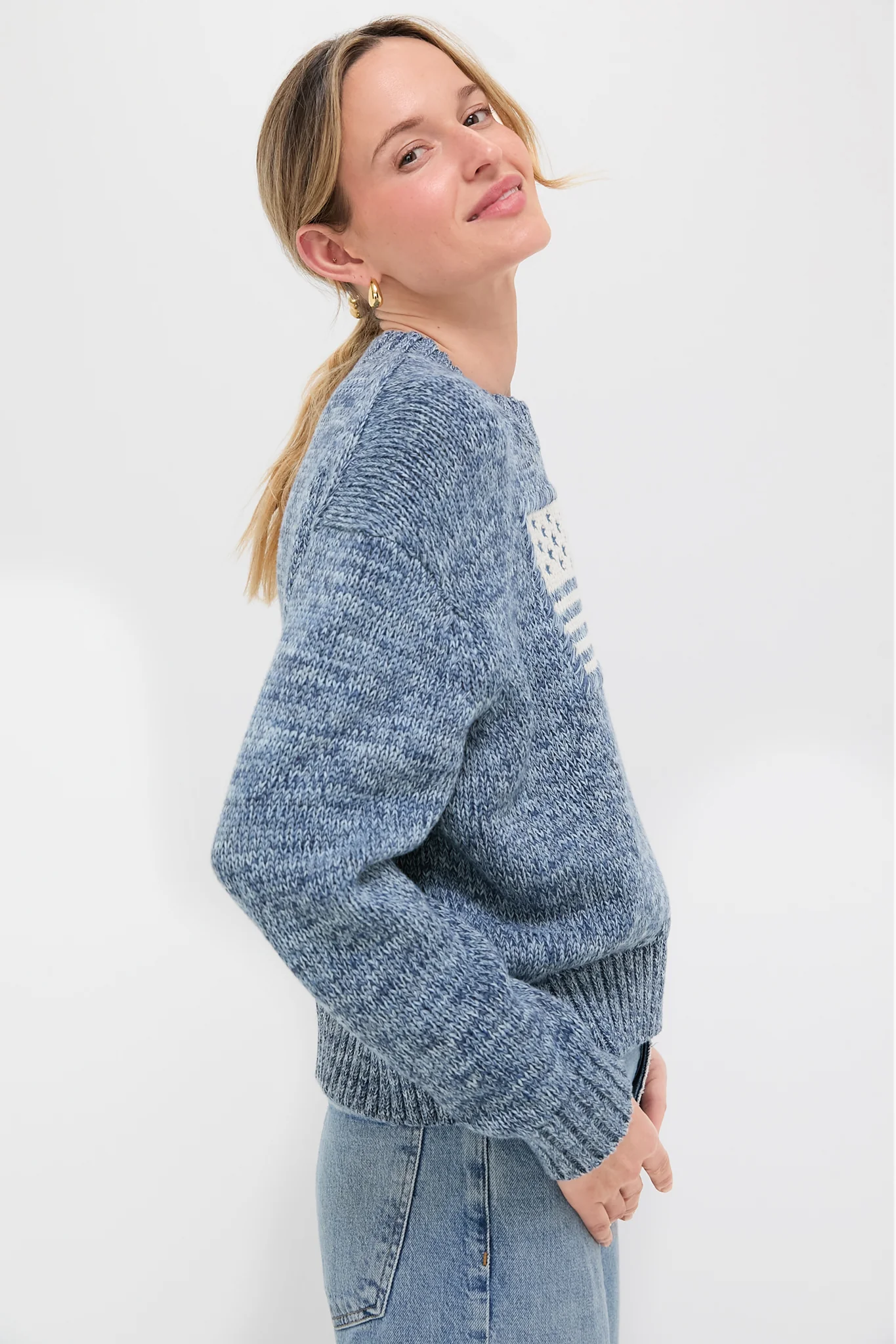 Marled Blue Cotton Americana Sweater - Image 3